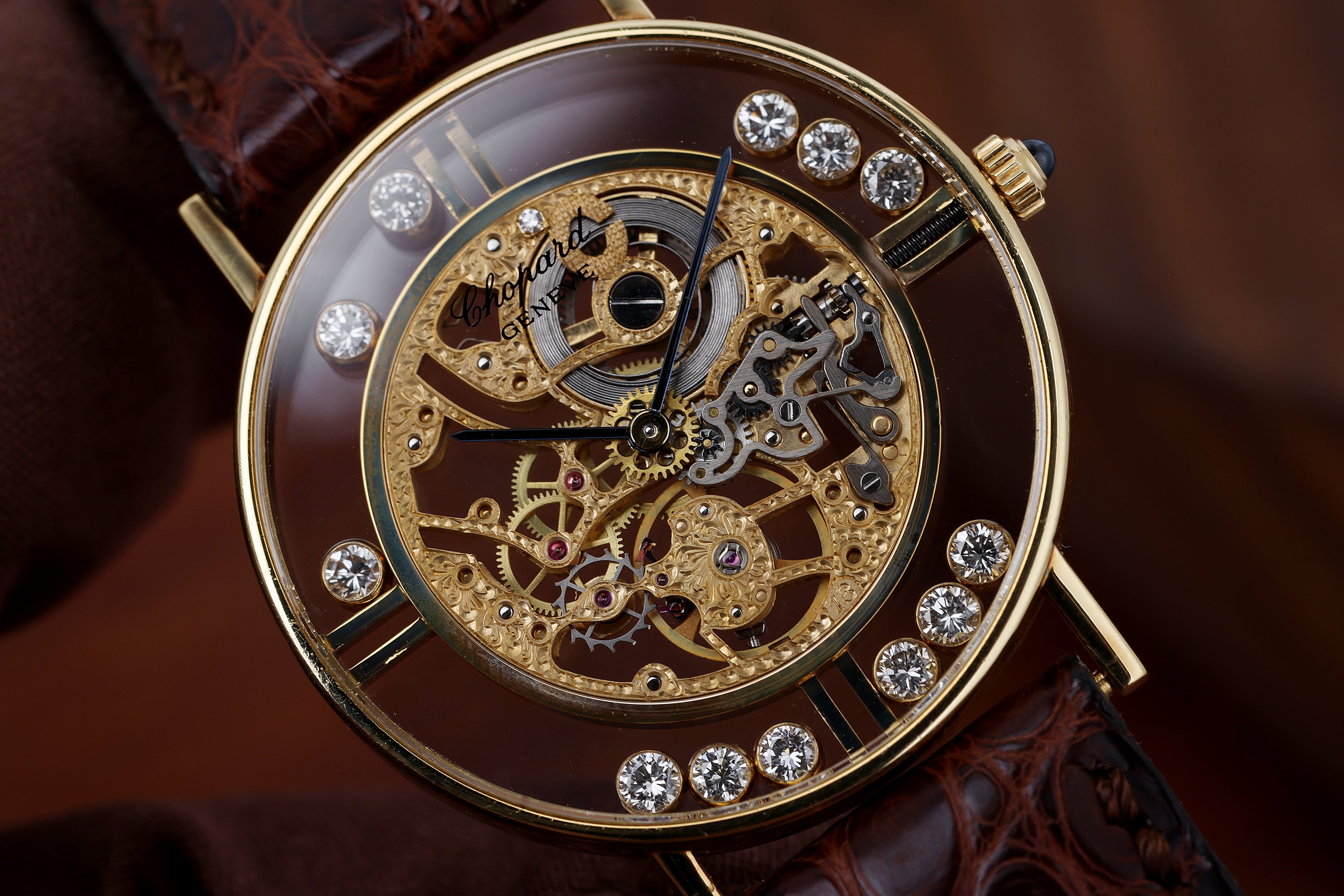 Rare Chopard L.U.C Happy Diamonds Skeleton Watch | 32mm | 18k Yellow Gold | Service Papers | 1970s