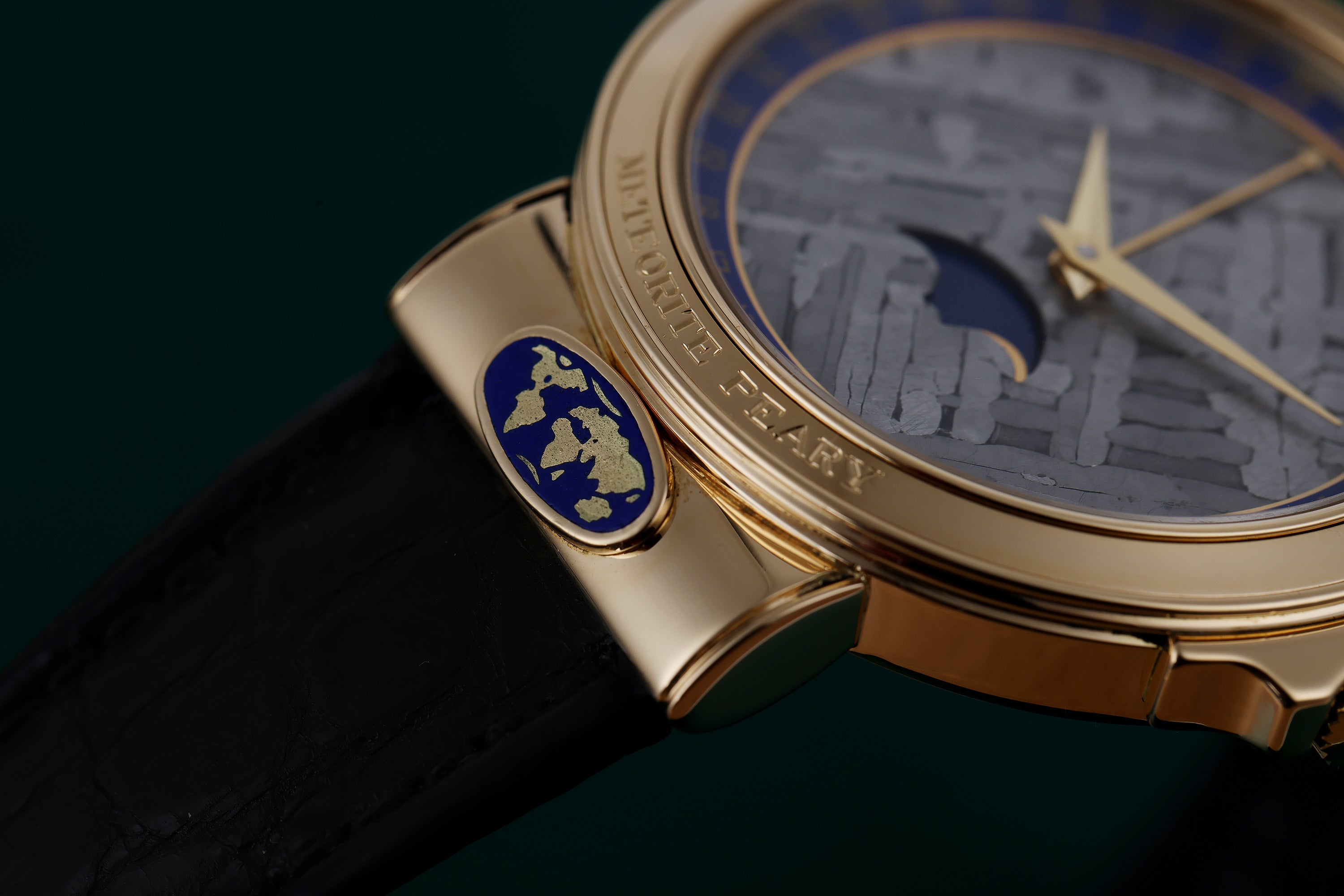 Corum 'Meteorite Peary' | REF. 81.450.56 | Moonphase & Date Display | Meteorite Dial | Blue Enamel | 18k Yellow Gold | Circa 1990's