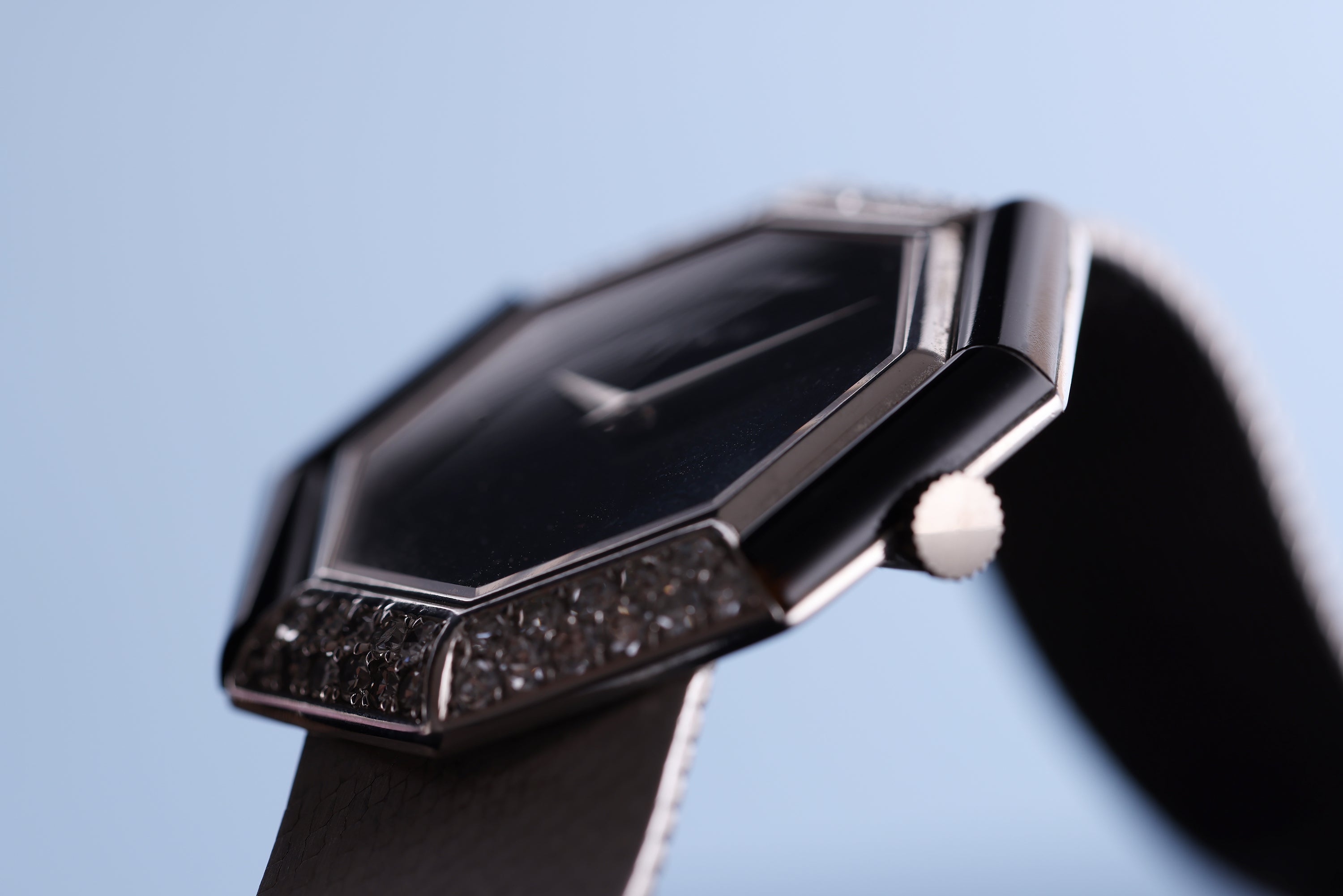 DeLaneau 1970's Wristwatch | Onyx & Diamonds | 18k White Gold | 36.5mm | Manual Wind
