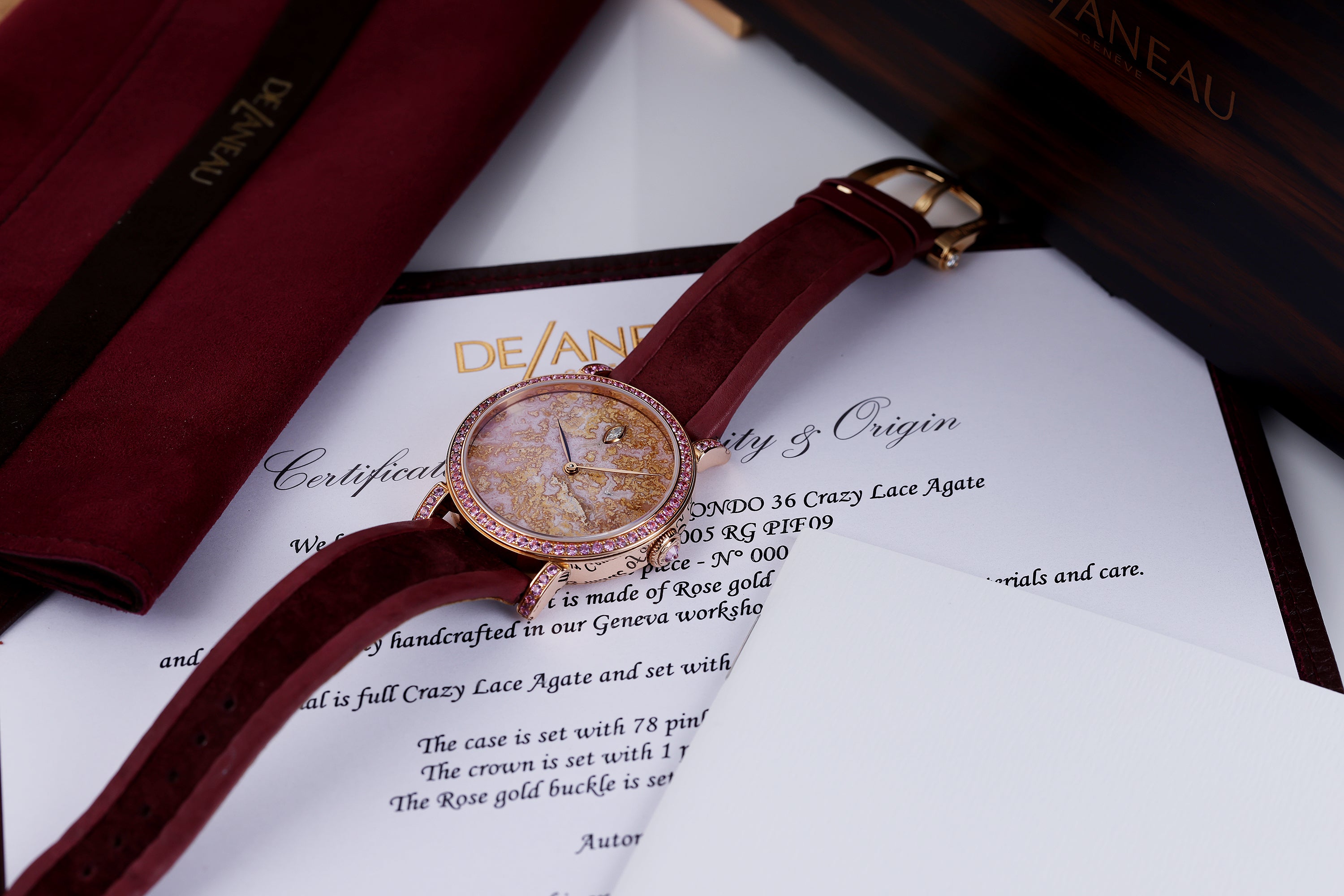 DeLaneau | Rondo 36 Crazy Lace Agate | REF. RON36005 RG PIE09 | Piece Unique | 18k Rose Gold | Box & Papers | RRP £33,520