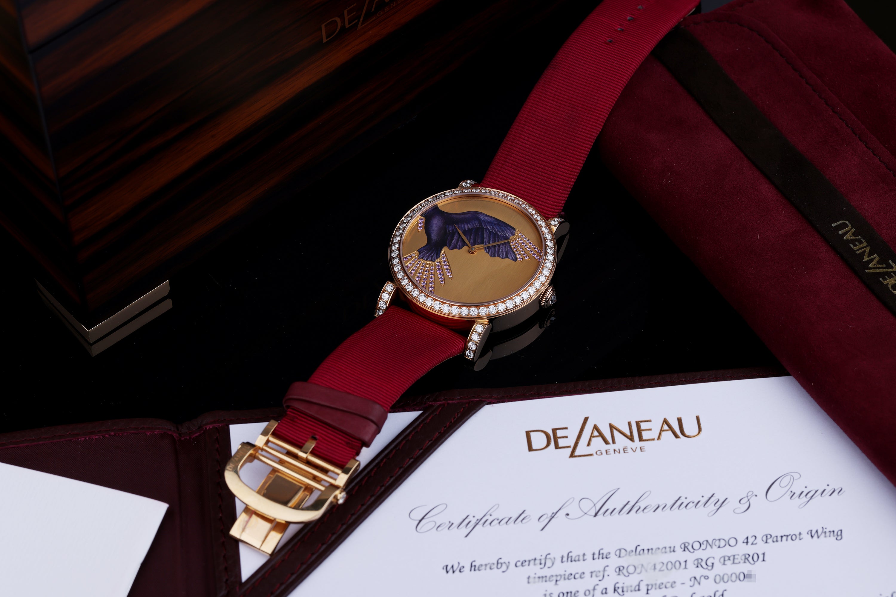 DeLaneau | Rondo 42 Parrot Wing | REF. RON42001 RG PER01 | Piece Unique | 18k Rose Gold | Box & Papers | RRP £42,000