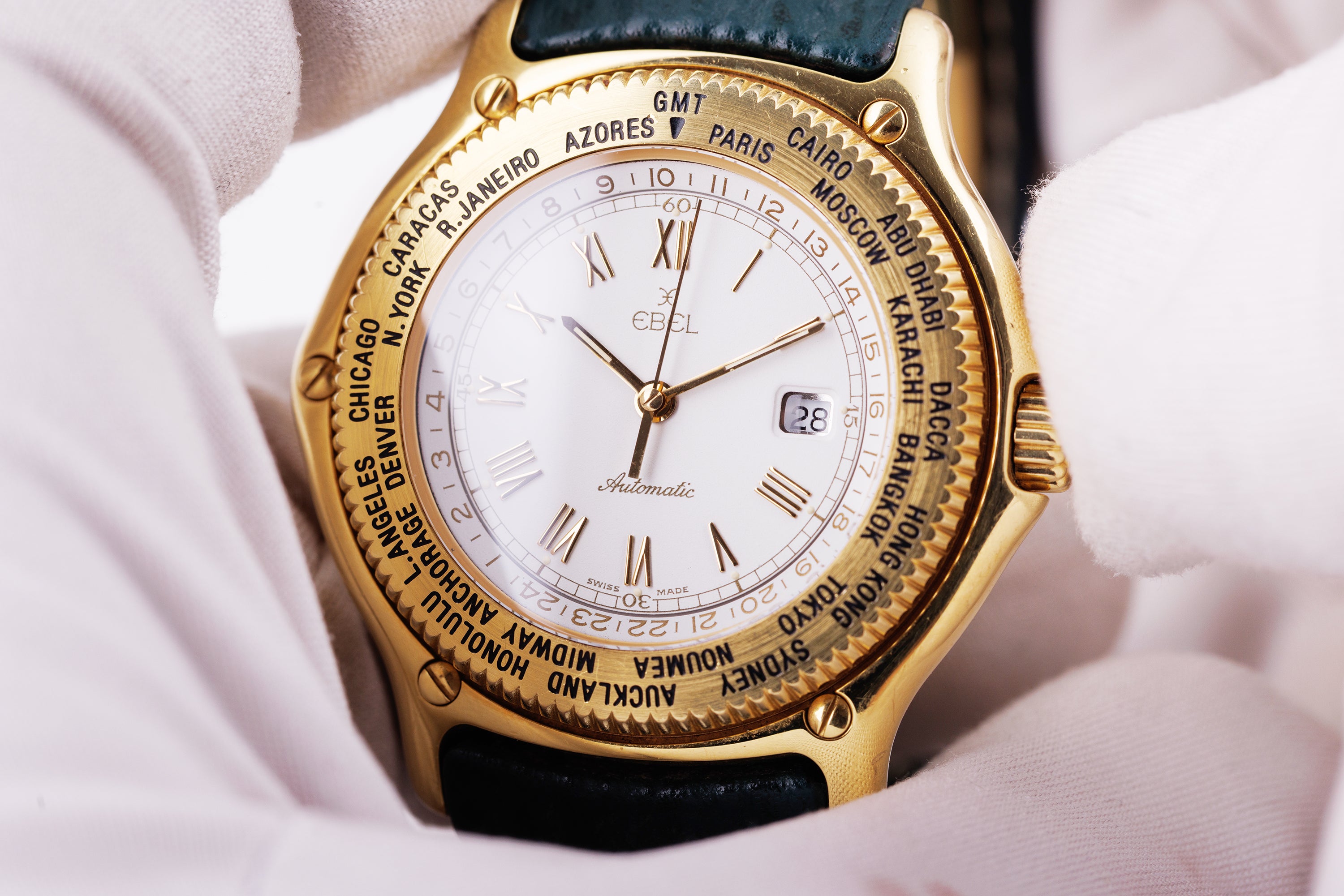 New Old Stock: Ebel Voyager World Time | REF. 8124913 | White Dial | Automatic | 18k Yellow Gold | 38mm | 1990's