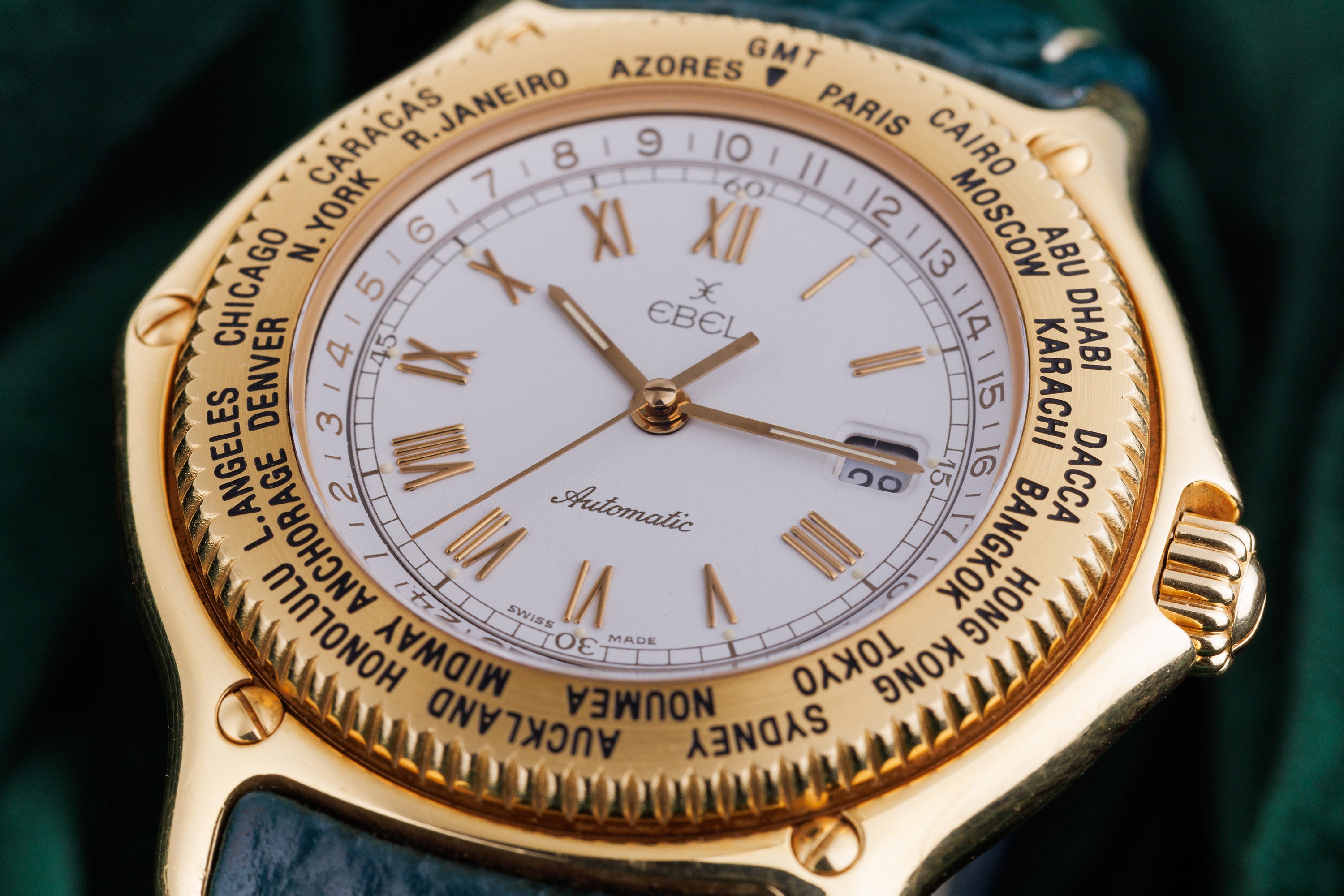 New Old Stock: Ebel Voyager World Time | REF. 8124913 | White Dial | Automatic | 18k Yellow Gold | 38mm | 1990's