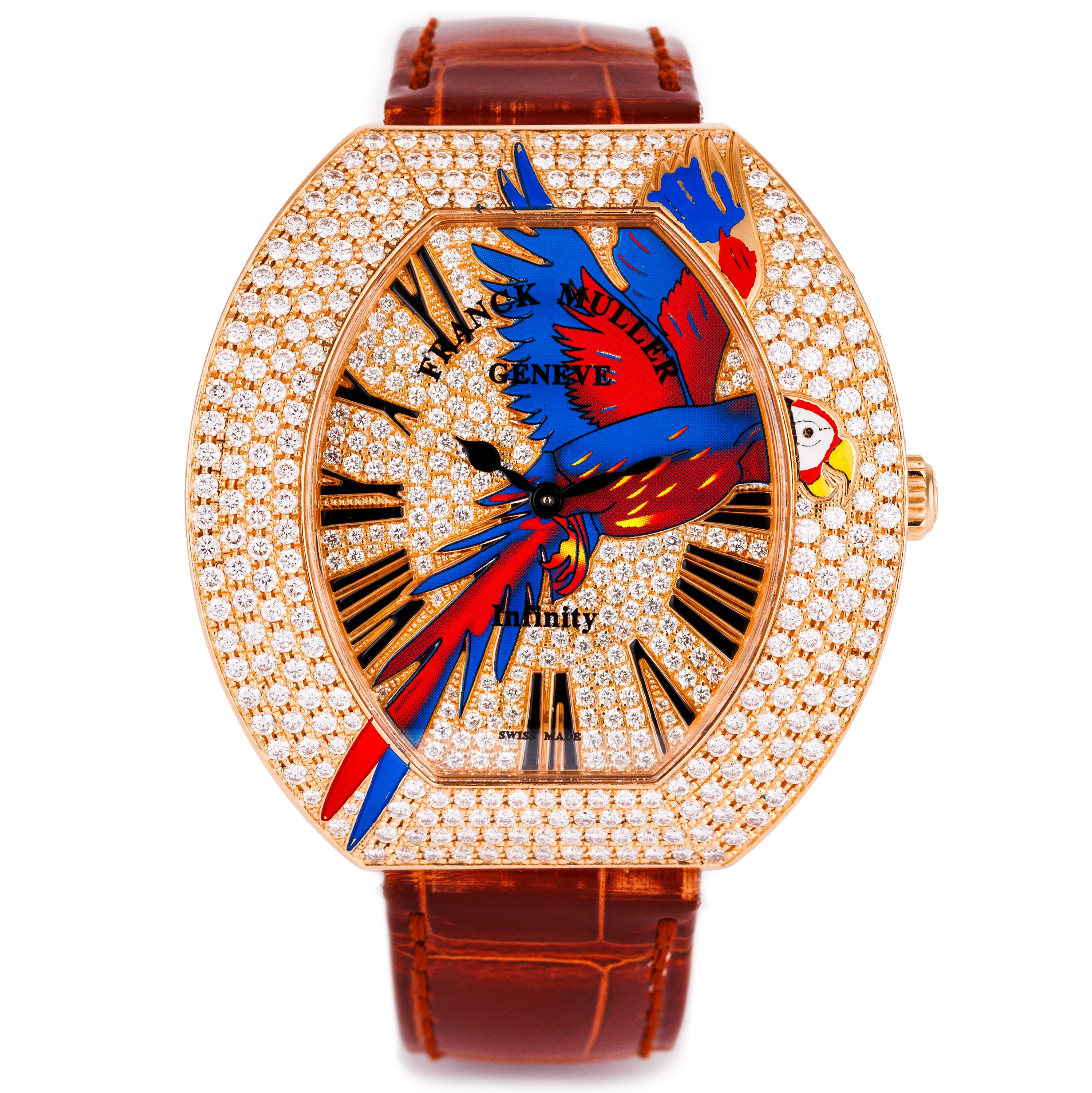 Franck Muller Infinity | 'Parrot' Limited Edition of 6 | REF. 3545 QZ PAR D CD | Pavé Diamonds & Enamel | 18k Rose Gold | 45 x 47 mm | 2010s?