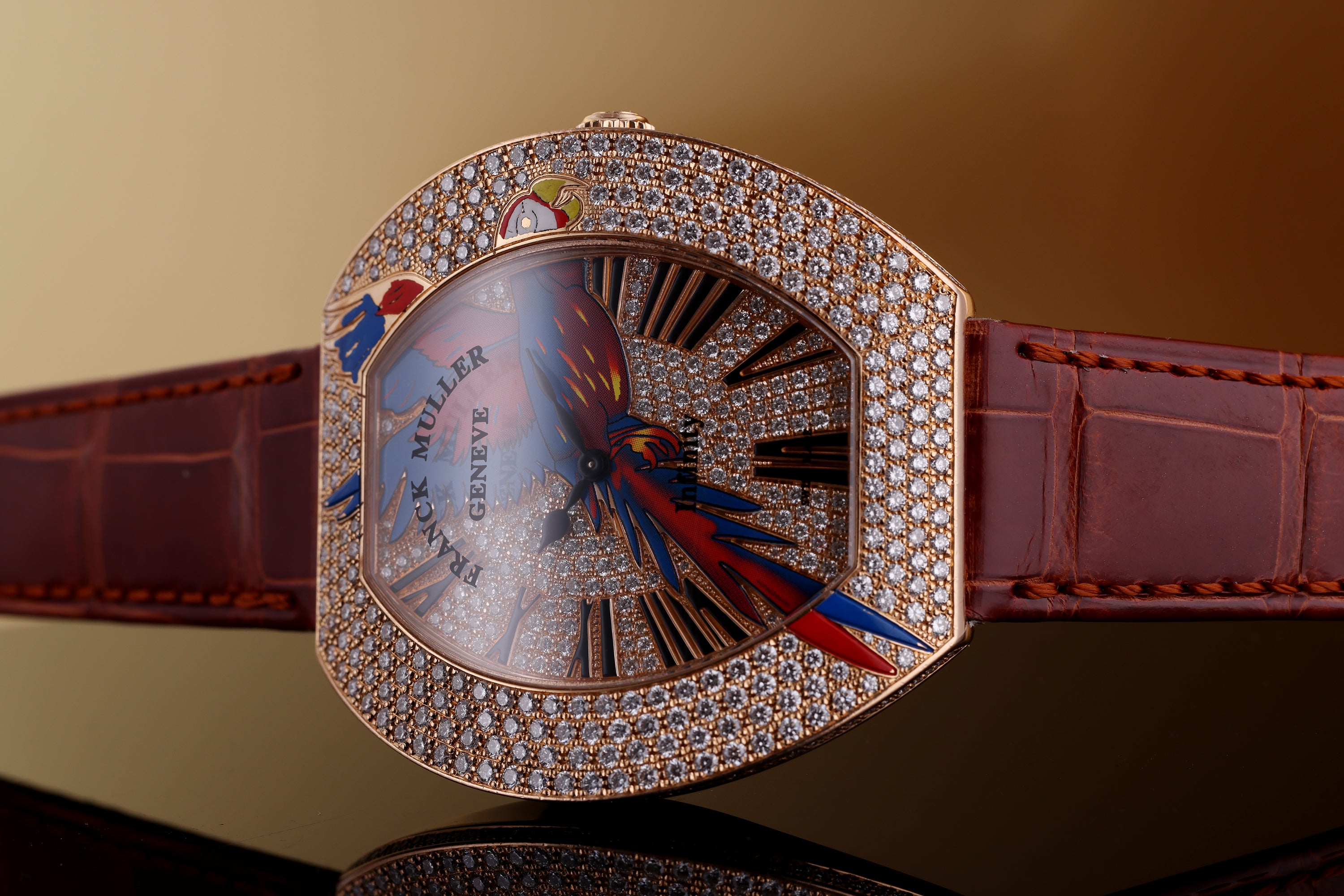 Franck Muller Infinity | 'Parrot' Limited Edition of 6 | REF. 3545 QZ PAR D CD | Pavé Diamonds & Enamel | 18k Rose Gold | 45 x 47 mm | 2010s?