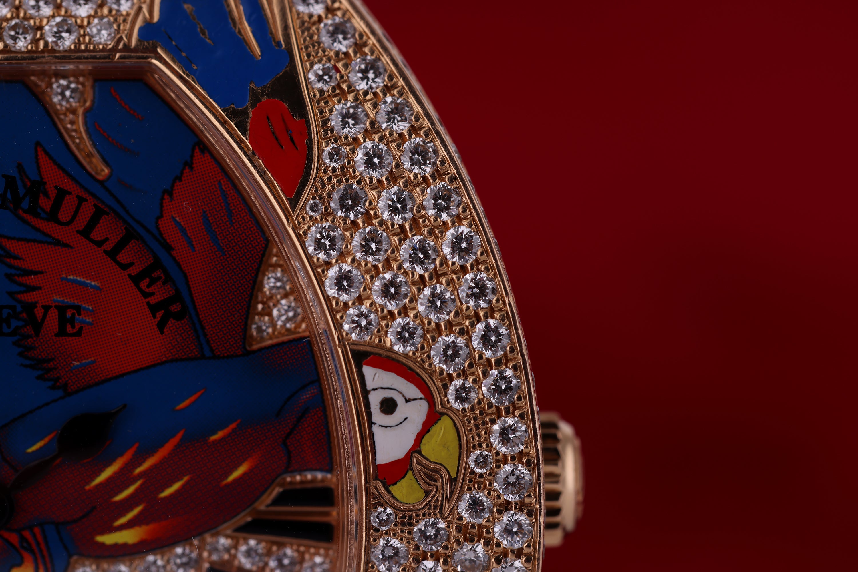 Franck Muller Infinity | 'Parrot' Limited Edition of 6 | REF. 3545 QZ PAR D CD | Pavé Diamonds & Enamel | 18k Rose Gold | 45 x 47 mm | 2010s?