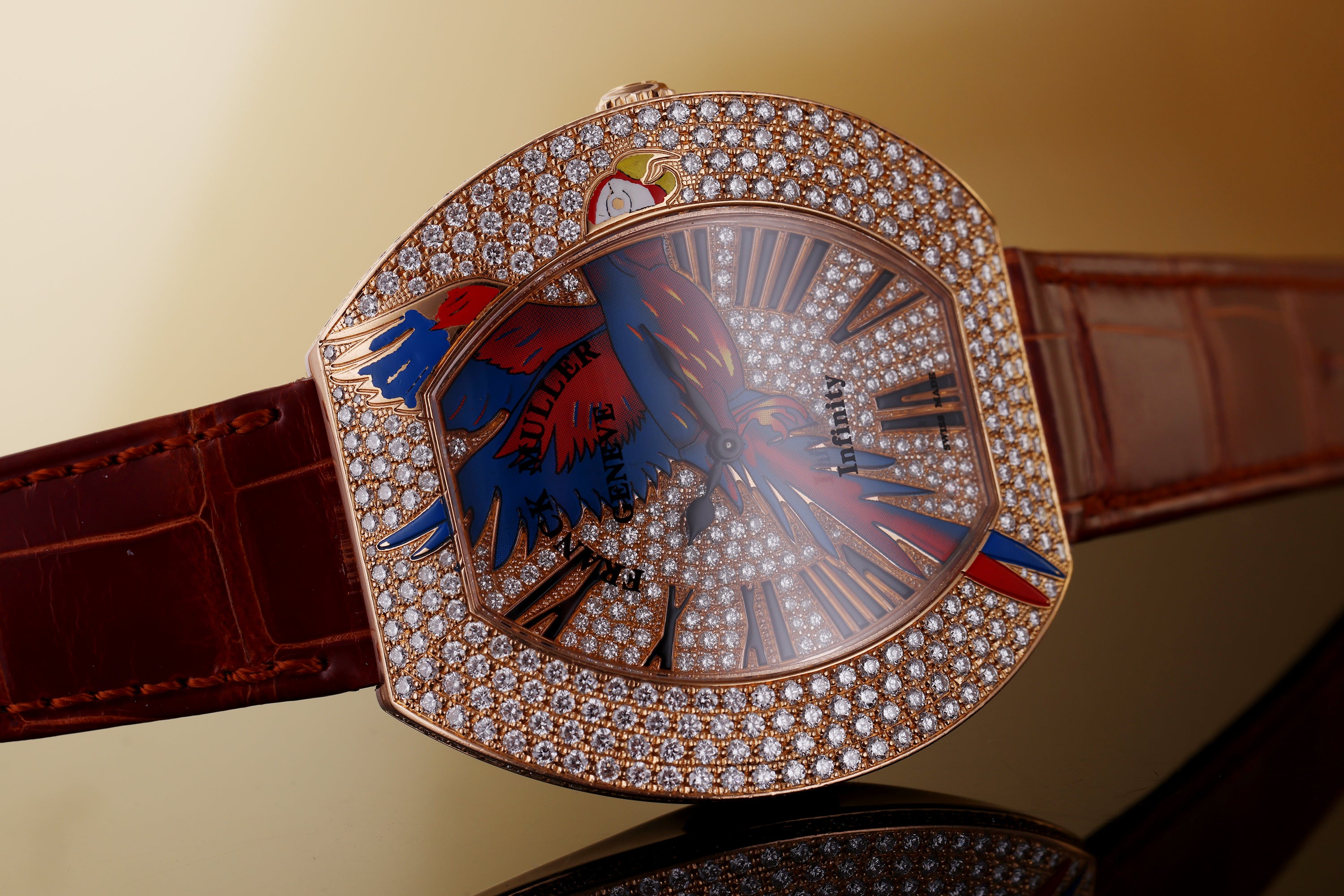 Franck Muller Infinity | 'Parrot' Limited Edition of 6 | REF. 3545 QZ PAR D CD | Pavé Diamonds & Enamel | 18k Rose Gold | 45 x 47 mm | 2010s?