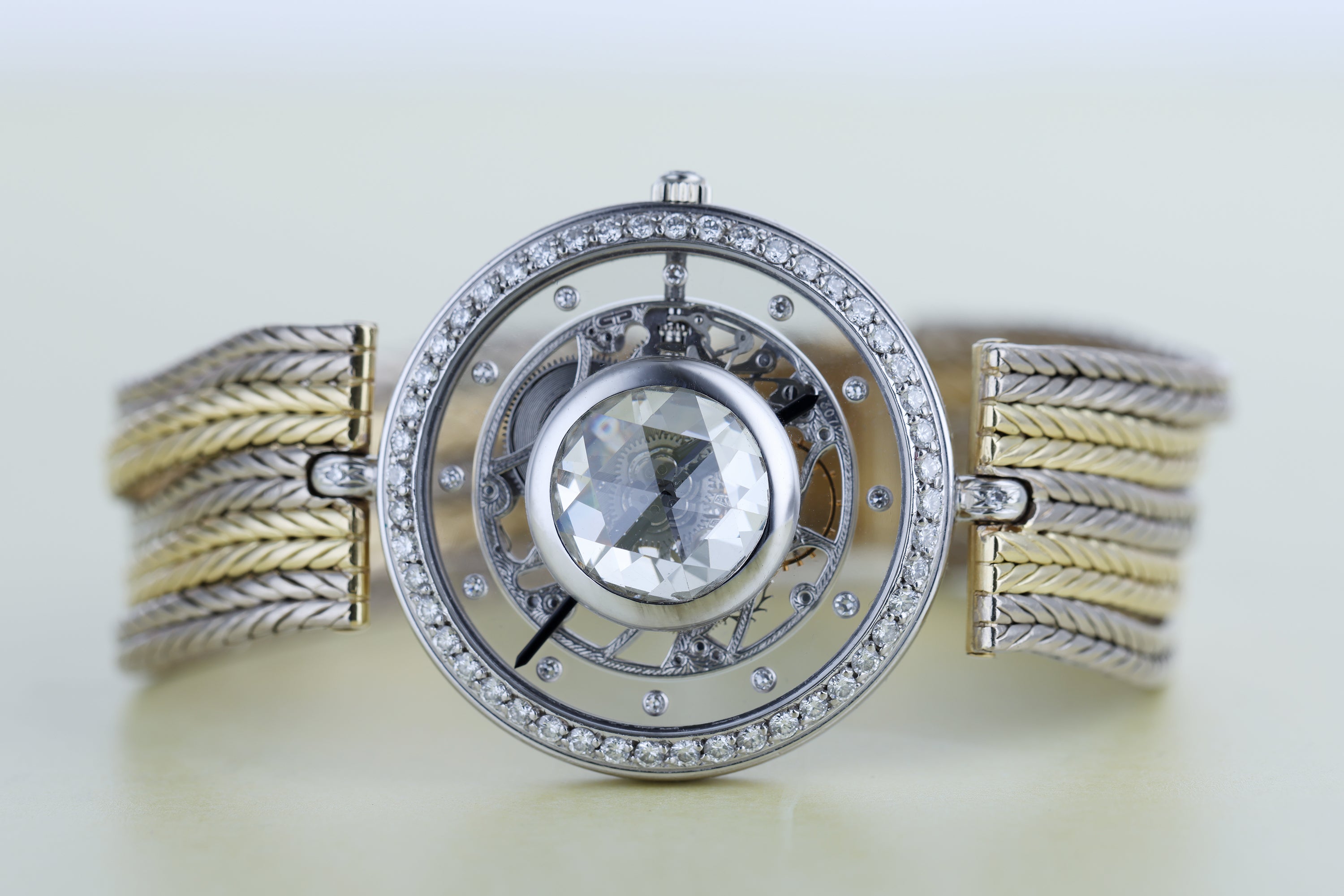 Gerald Genta Skeleton & Diamond Wristwatch | REF. G2297 | 18k White & Yellow Gold | Manual Wind | 32mm | 1990's