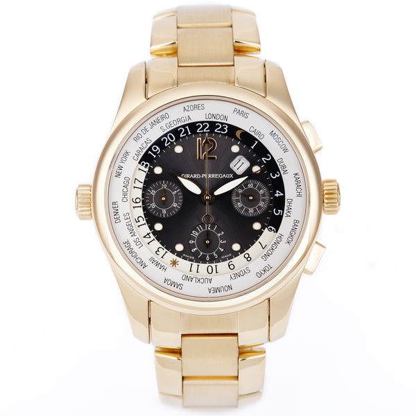 Girard-Perregaux WW.TC World Timer Chronograph | REF. 4980 | Automatic | 43mm | White & Grey Dial | 18k Yellow Gold | 2000's