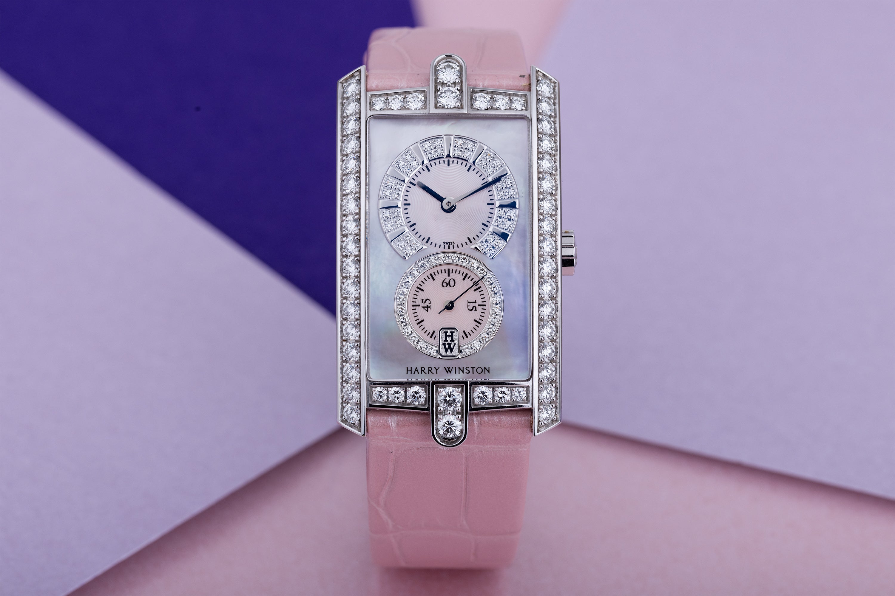 Harry Winston Avenue C | REF. 330/UMW | Mother of Pearl dial | Diamond Bezel & Centre Rings | 18k White Gold | Box & Papers