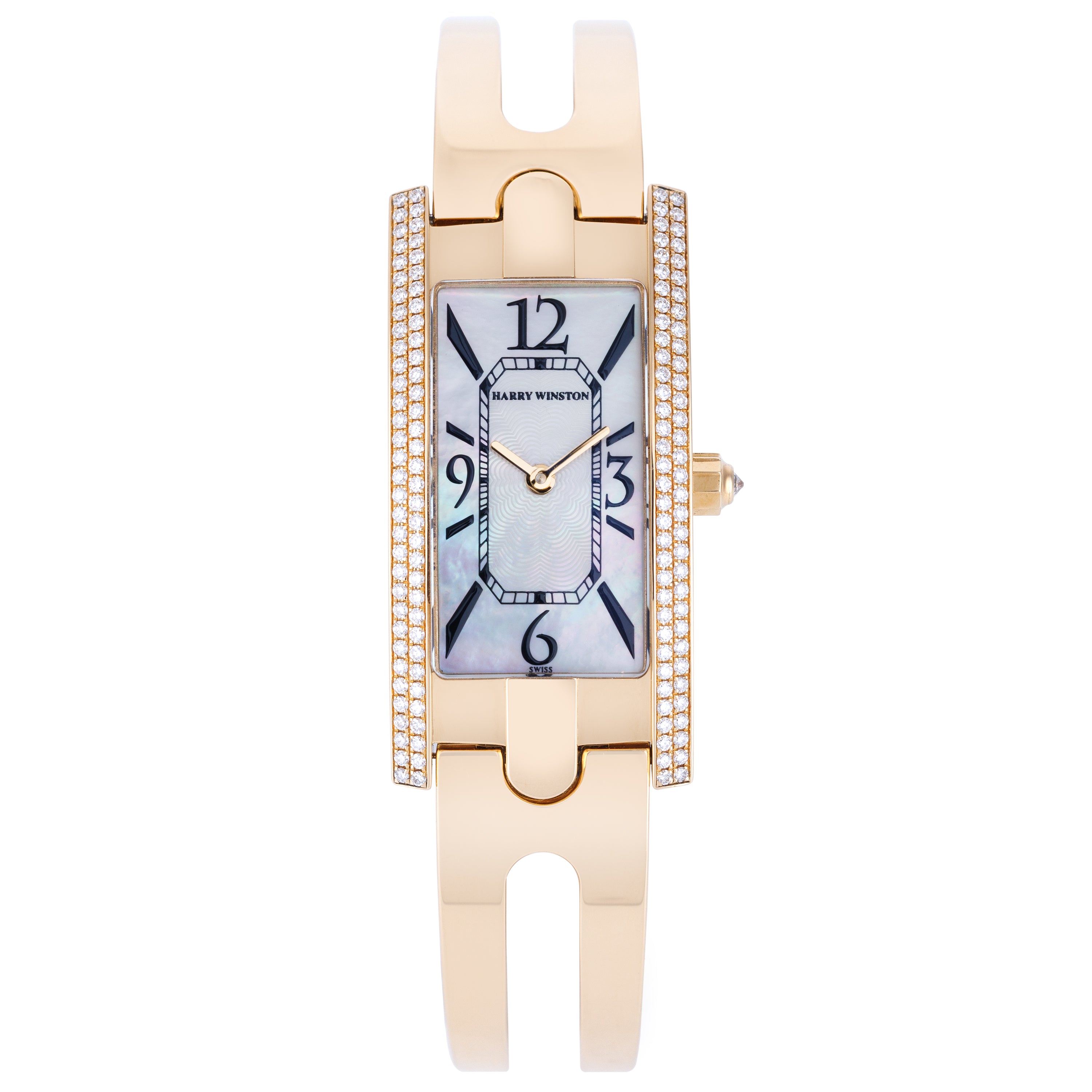 Harry Winston Avenue | REF. 330 LQG | White Mother of Pearl Dial | Diamond Bezel | 18k Yellow Gold | 19mm | Quartz | 2010s
