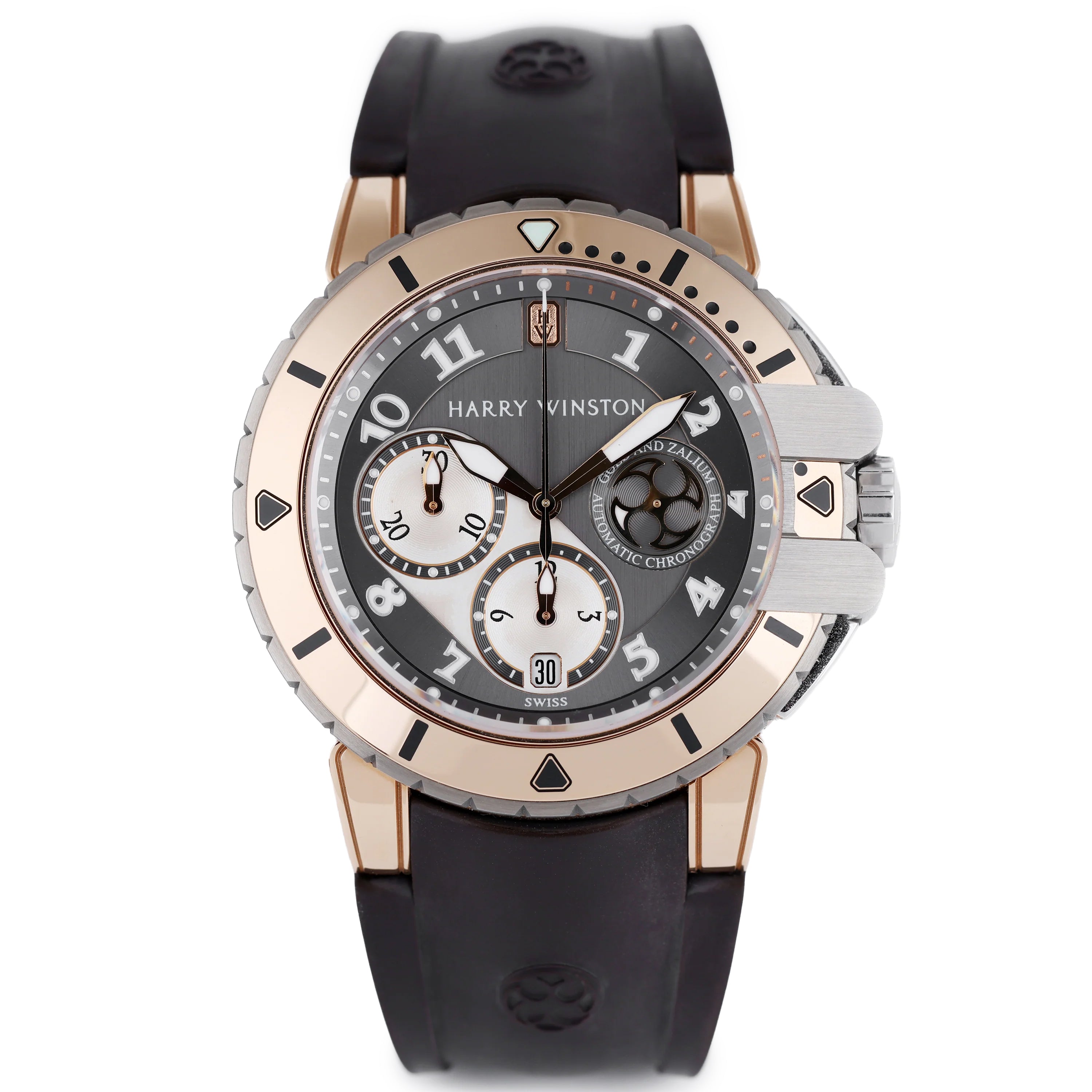 Harry Winston Ocean Diver Chronograph | REF. 410-MCA44RZ | 5th Dubai International Film Festival Edition | Grey dial | 18k Rose Gold & Zalium | Automatic | Box & Papers | 2008 | 44mm