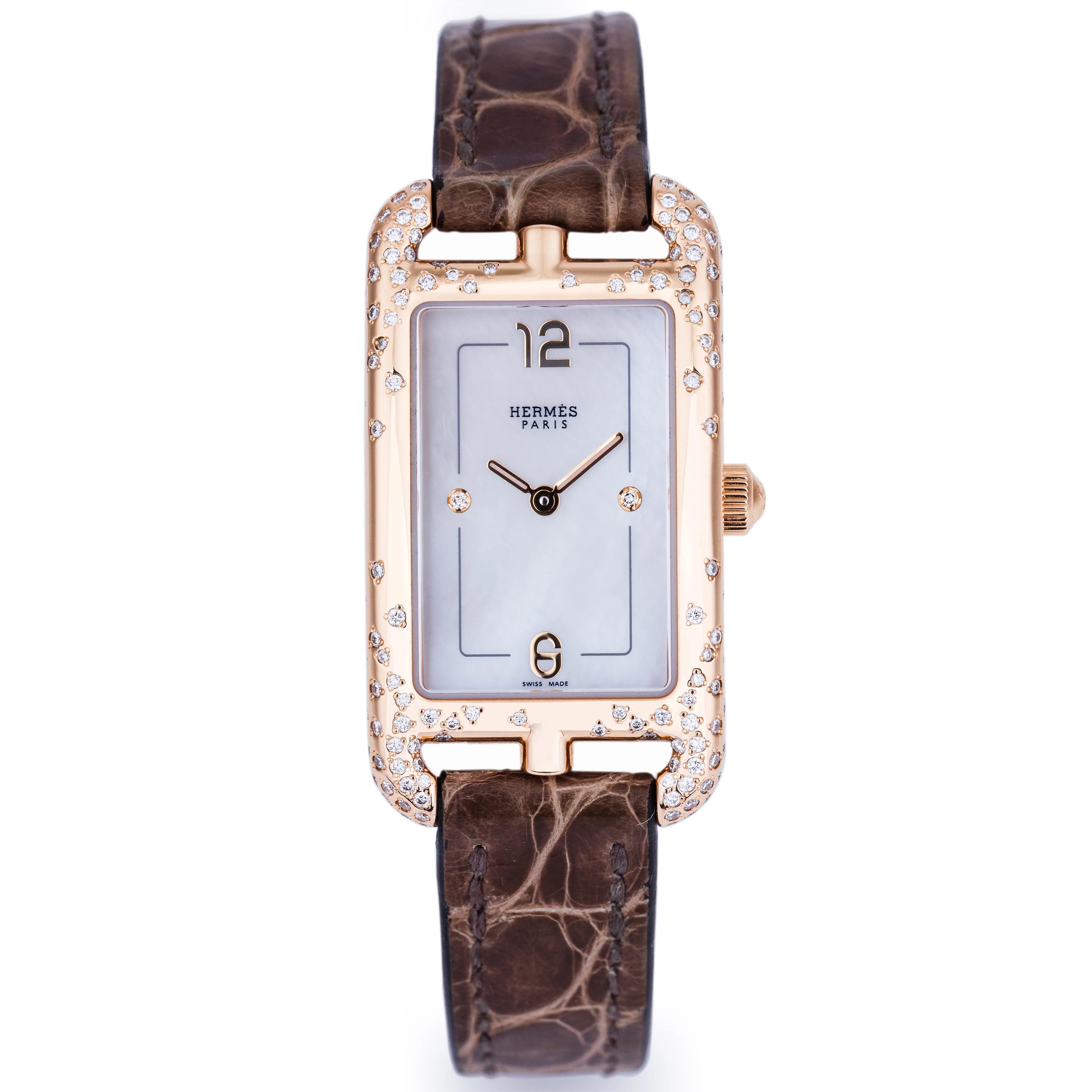 Hermes Ladies Watch | Nantucket | REF. NA2.272 | 18k Rose Gold | Scattered Diamond Bezel | Mother of Pearl Dial | 20x36.5mm | Box & Papers | 2023