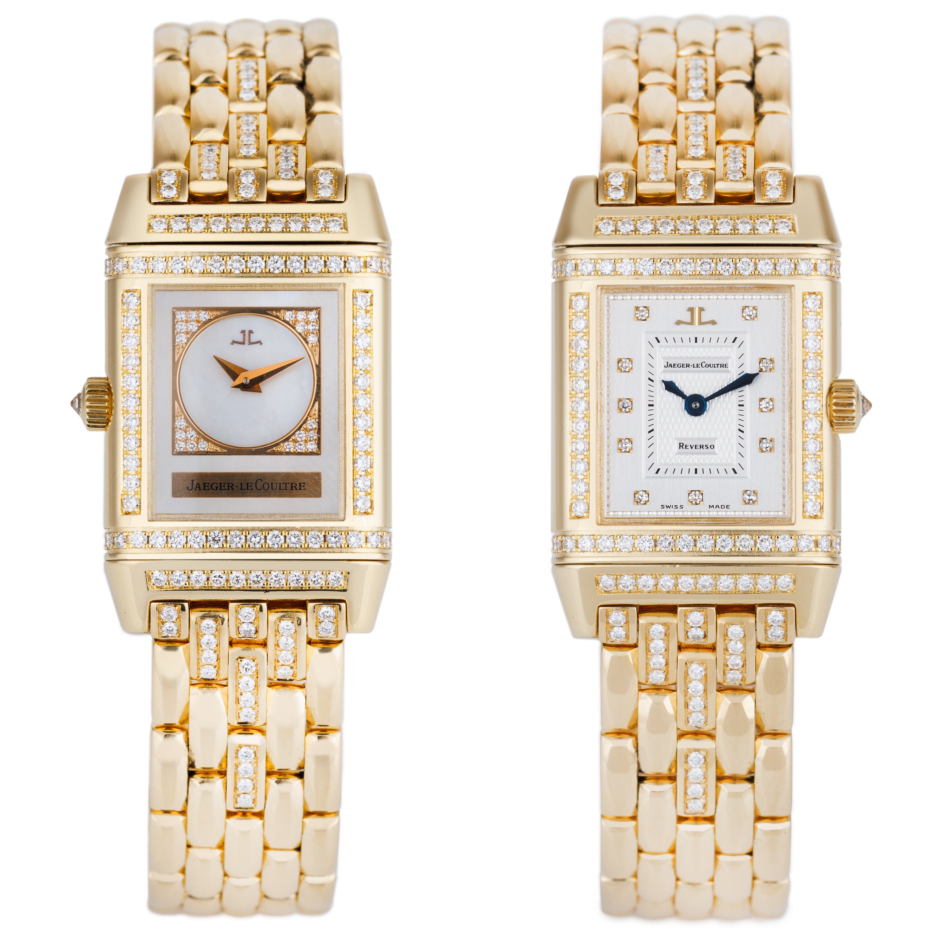 Jaeger-LeCoultre Reverso Duetto | REF. 266.1.44 | Diamond Dial, Bezel & Bracelet | Mother of Pearl | 18k Yellow Gold | 20.5mm | Quartz