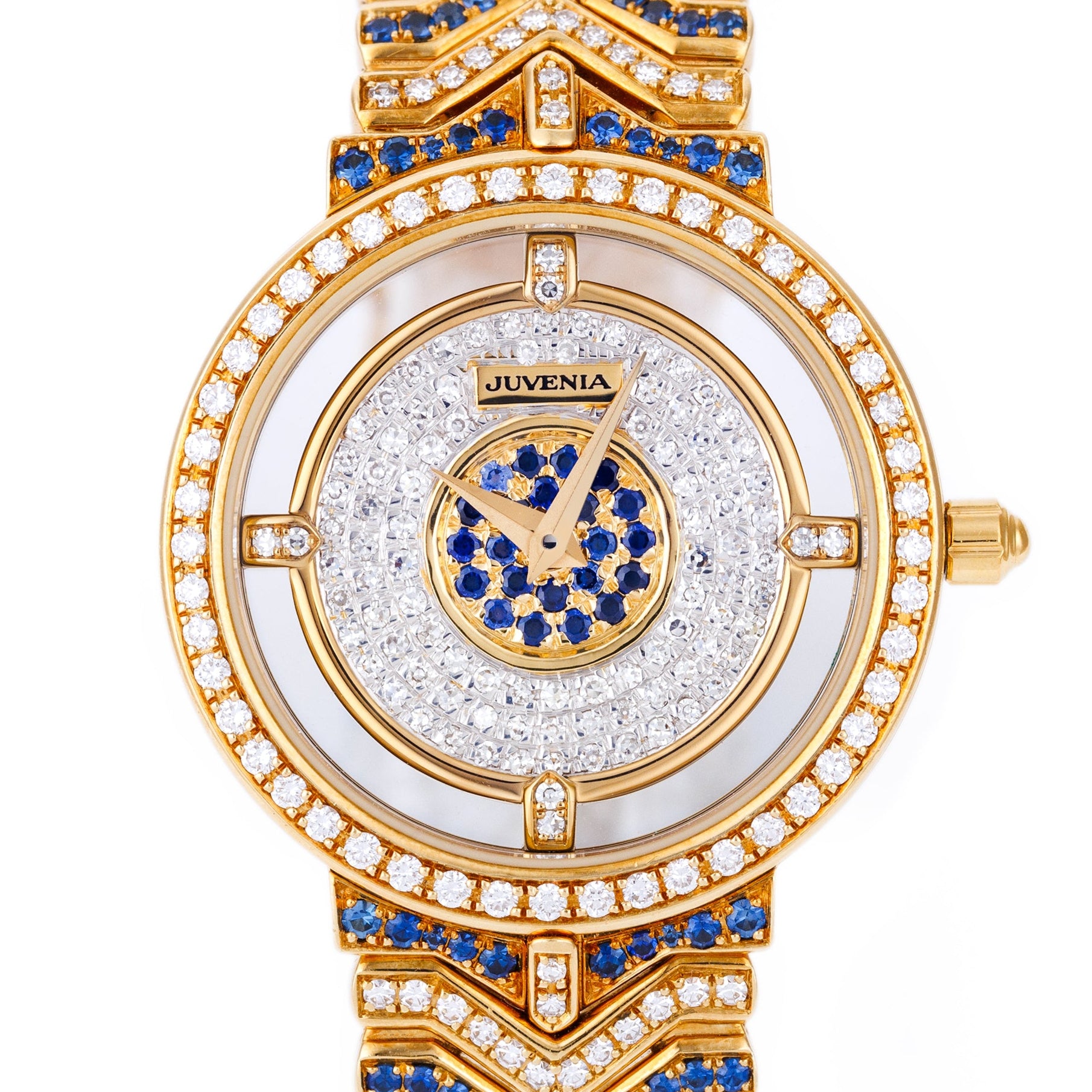 Juvenia Vintage Ladies Gold Watch | REF. 238 | Pavé Diamonds & Sapphires | 18k Yellow Gold | 26.5mm | Circa 1990's
