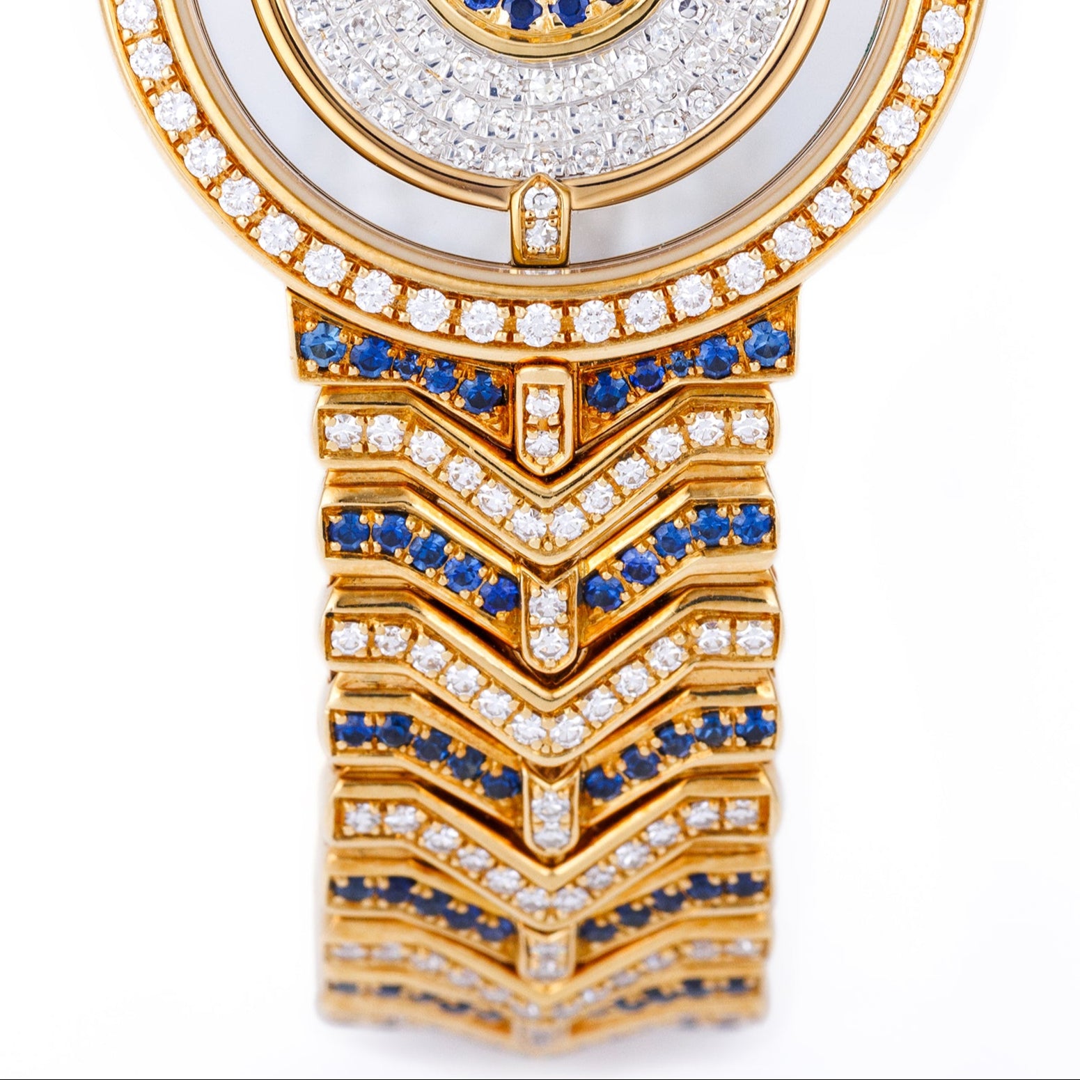 Juvenia Vintage Ladies Gold Watch | REF. 238 | Pavé Diamonds & Sapphires | 18k Yellow Gold | 26.5mm | Circa 1990's