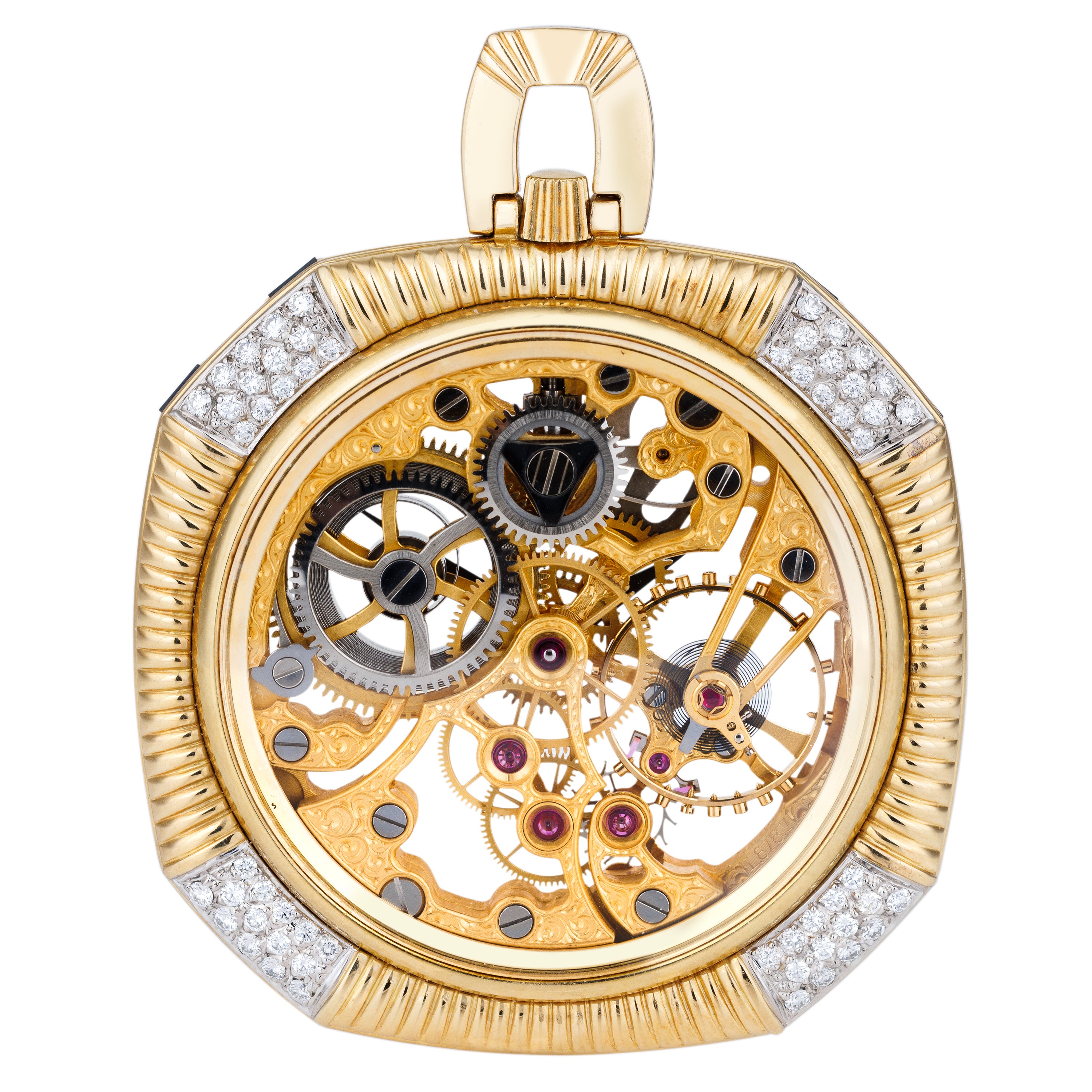 Rare Longines Pocket Watch | Diamonds & Sapphires | 18k Yellow & White Gold | 50mm | 1980's