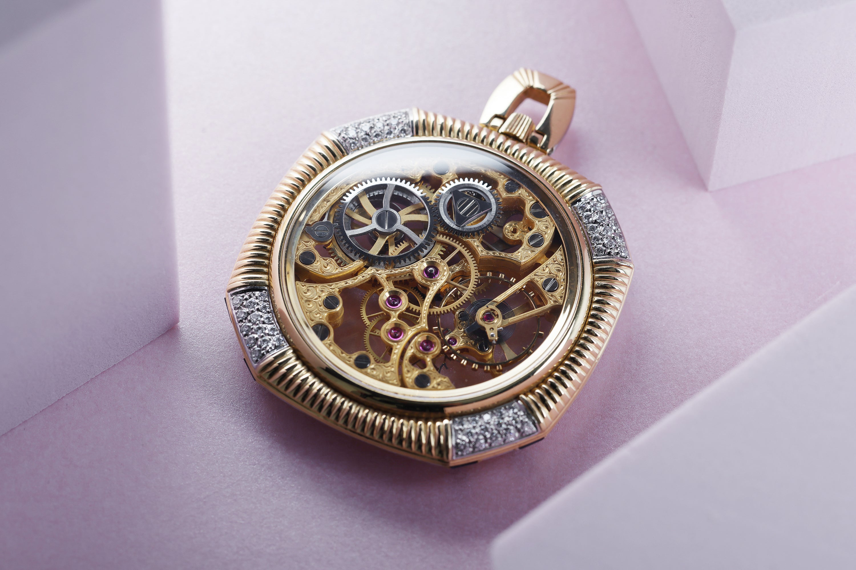 Rare Longines Pocket Watch | Diamonds & Sapphires | 18k Yellow & White Gold | 50mm | 1980's