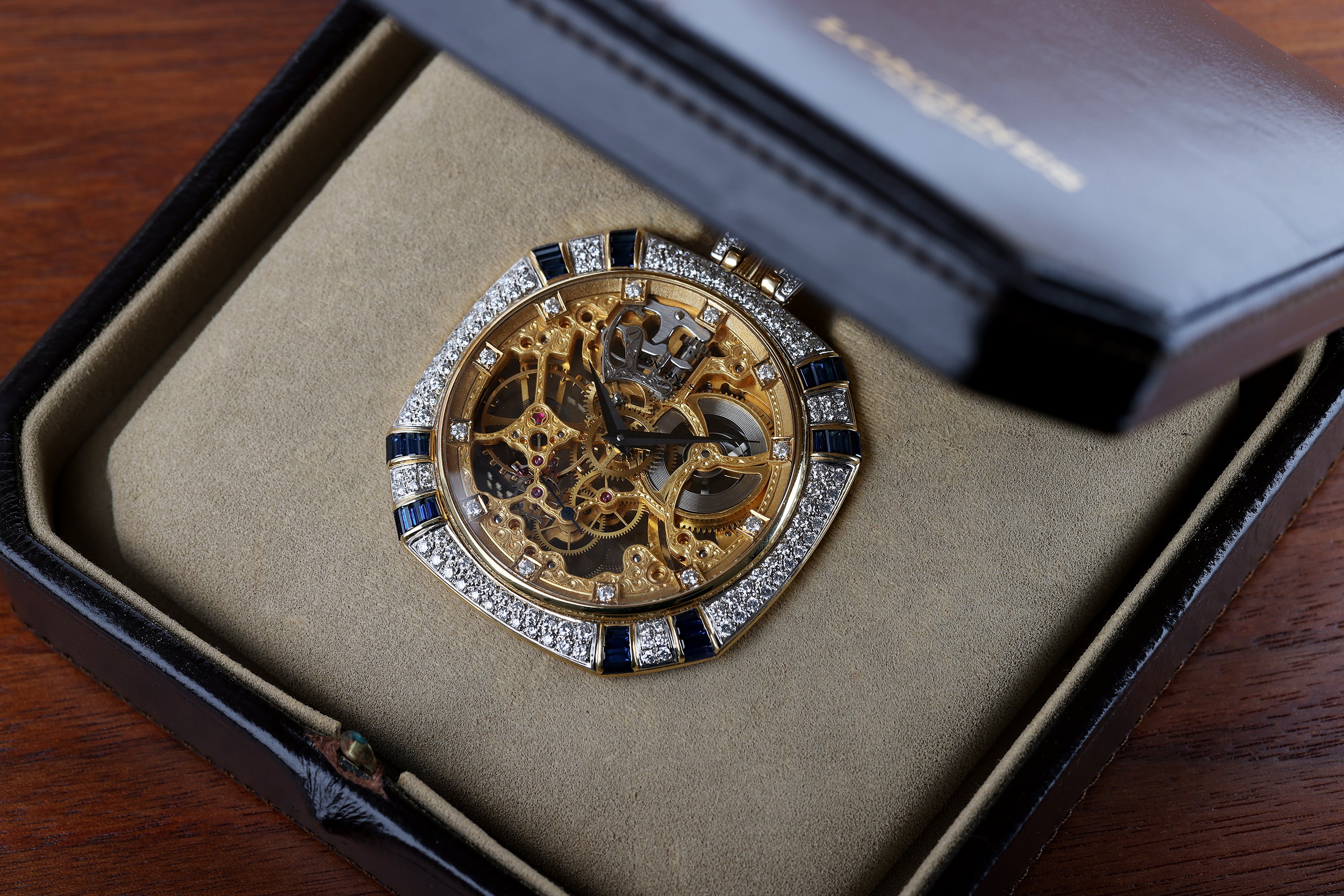 Rare Longines Pocket Watch | Diamonds & Sapphires | 18k Yellow & White Gold | 50mm | 1980's