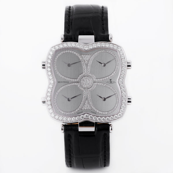 Montega Butterfly | REF. EC 70-040 | Quadruple Time Display | Silver Diamond Dial & Bezel | 18k White Gold | 40mm