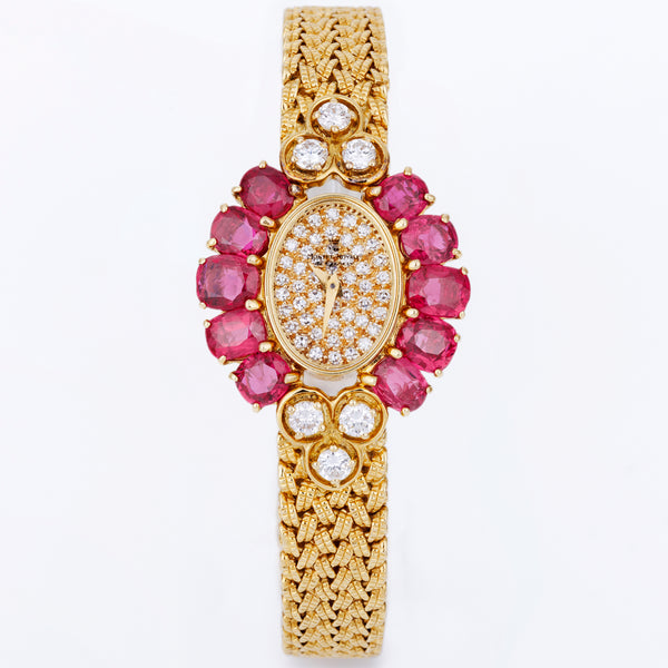 Montre Royale Ladies Wristwatch | Ruby & Diamond Bezel | 18k Yellow Gold | 24mm | Circa 1980's