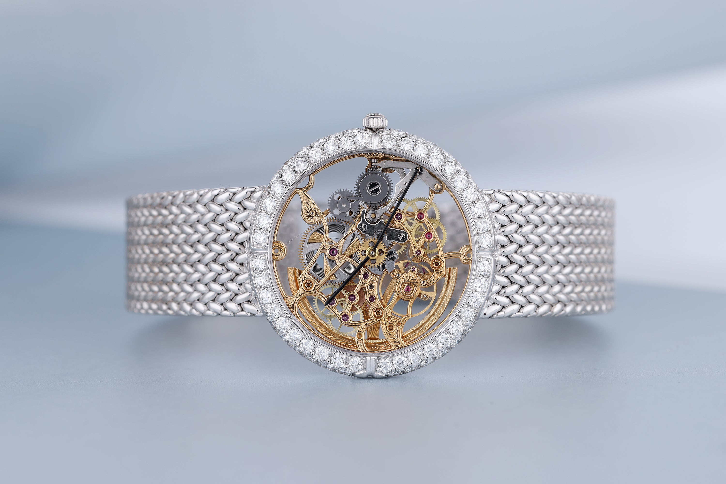 Rare Gerald Genta Skeleton Dial Wristwatch - Retailed by Mouawad | Diamond Bezel | 18k White Gold | Circa 1980's