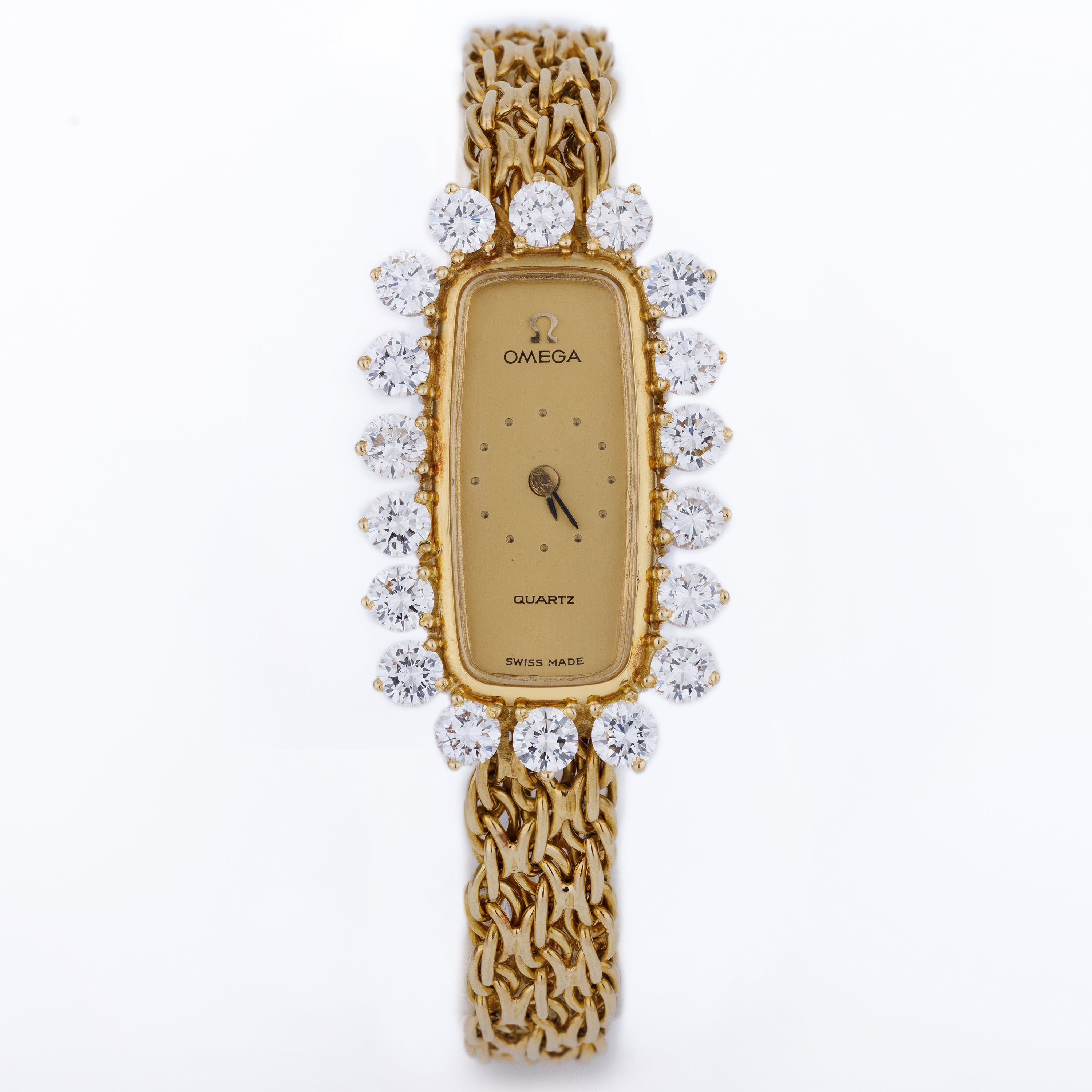 Omega Ladies Vintage Watch | Gold Dial | Large Diamond Bezel | 20mm | 18k Yellow Gold | 1980's