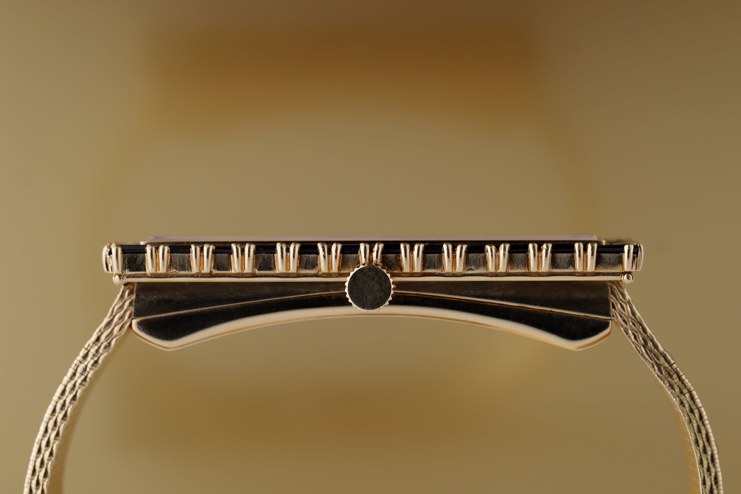 Rare Omega 1970s Wristwatch | Blue Sapphire Bezel | 17.5 x 45mm | 18k Yellow Gold | Manual Wind