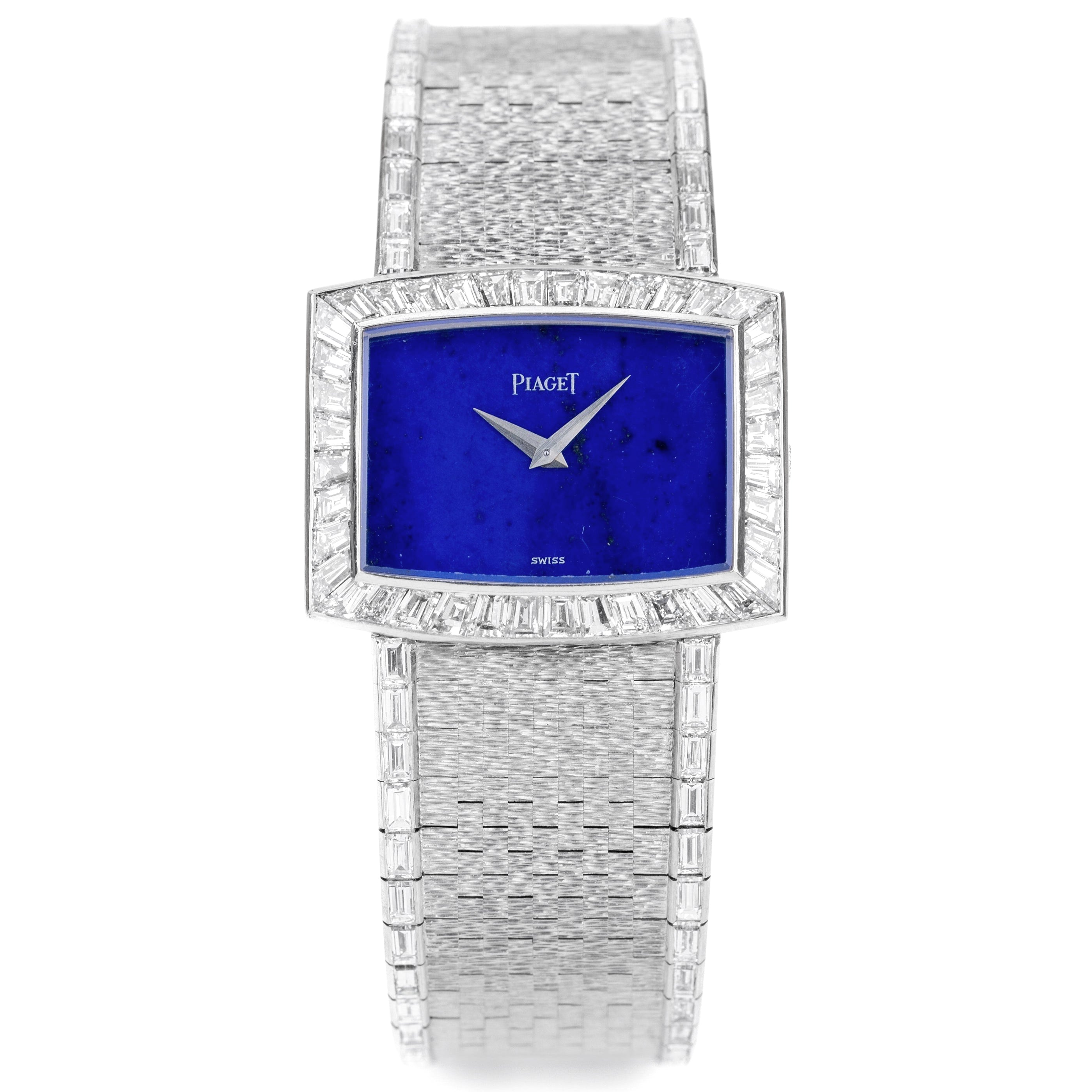 Rare 1970's Piaget | REF. 9665 H 6 | Lapis Lazuli Dial | Baguette Diamond Bezel & Bracelet Lining | 18k White Gold | 31.5mm