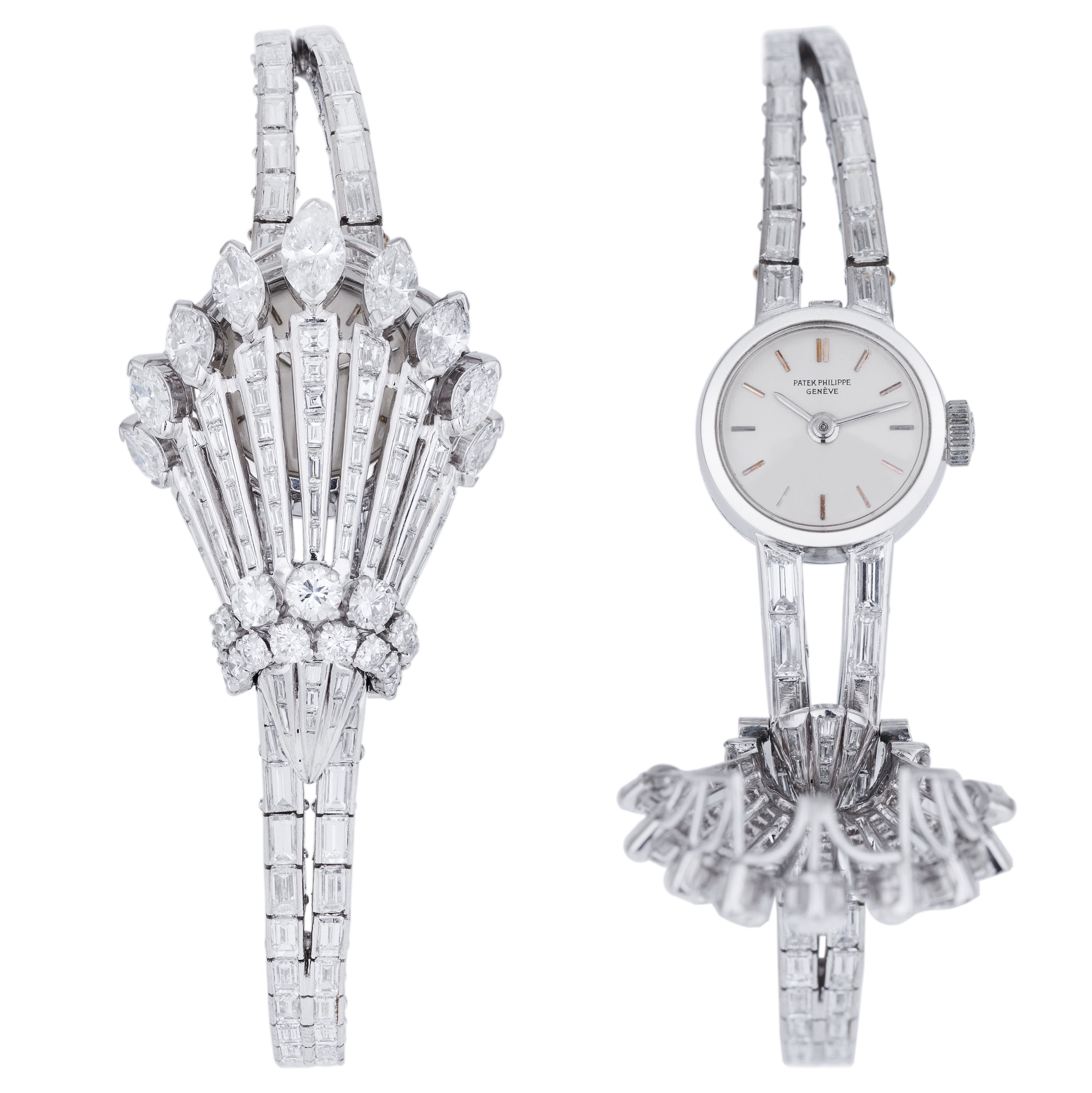 Rare 1960's Patek Philippe 'Secret' Vintage Watch | REF. 3266/6 | Platinum | Marquise, Tapered Baguette & Brilliant Diamond