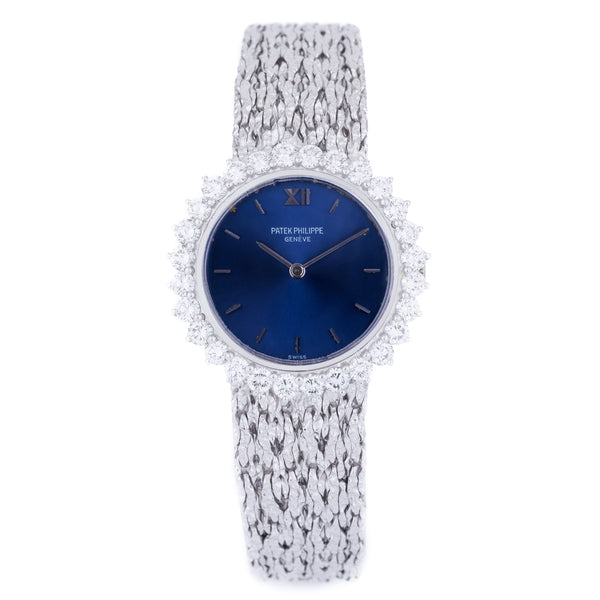 Patek Philippe Lady Calatrava | REF. 4136/001 | Blue Dial | Diamond Bezel | 18k White Gold | 26mm | Manual Wind | Circa 1980's