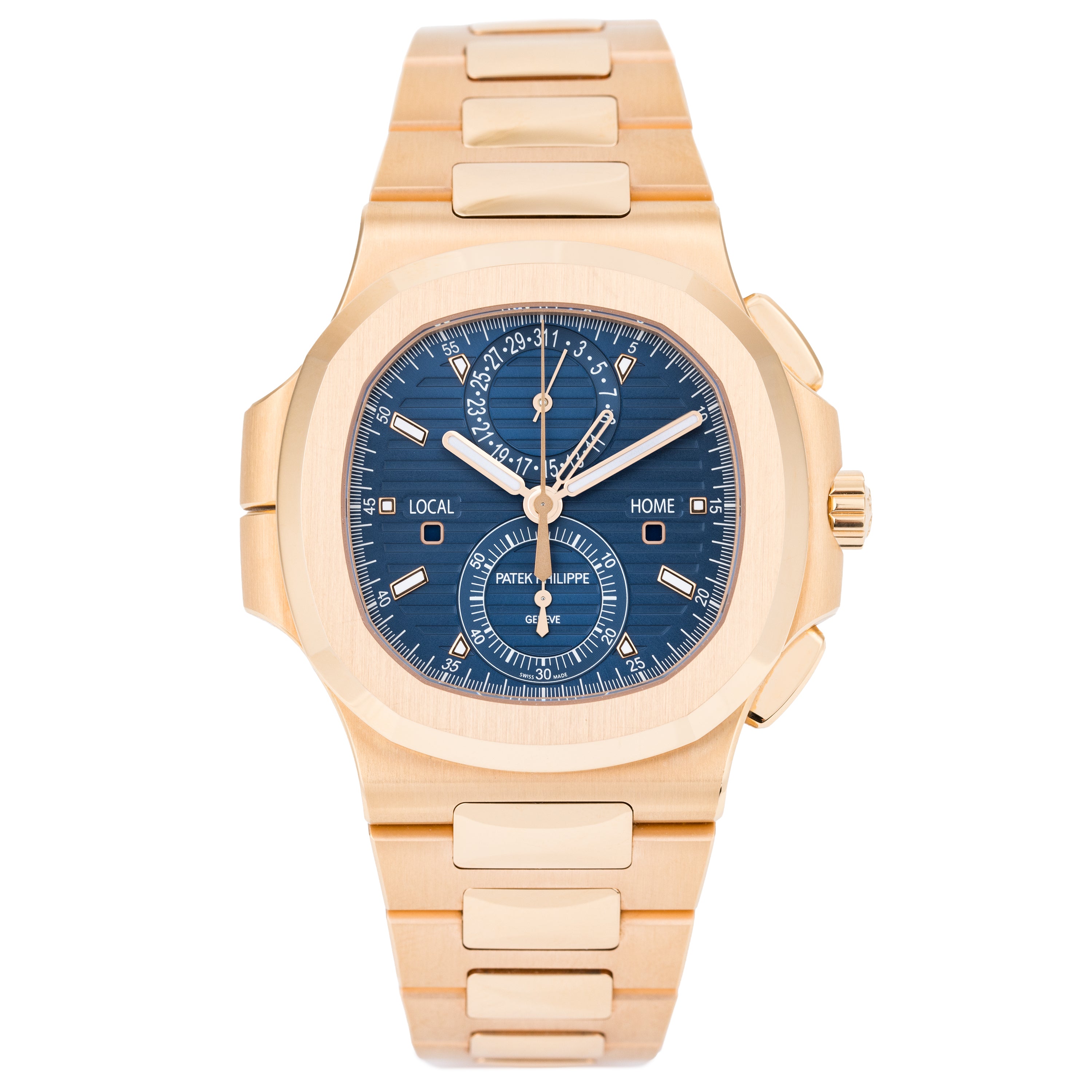 Patek Philippe Nautilus Travel Time Chronograph | REF. 5990/1R-001 | Blue Dial | 40mm | 18k Rose Gold | Box & Papers | 2021