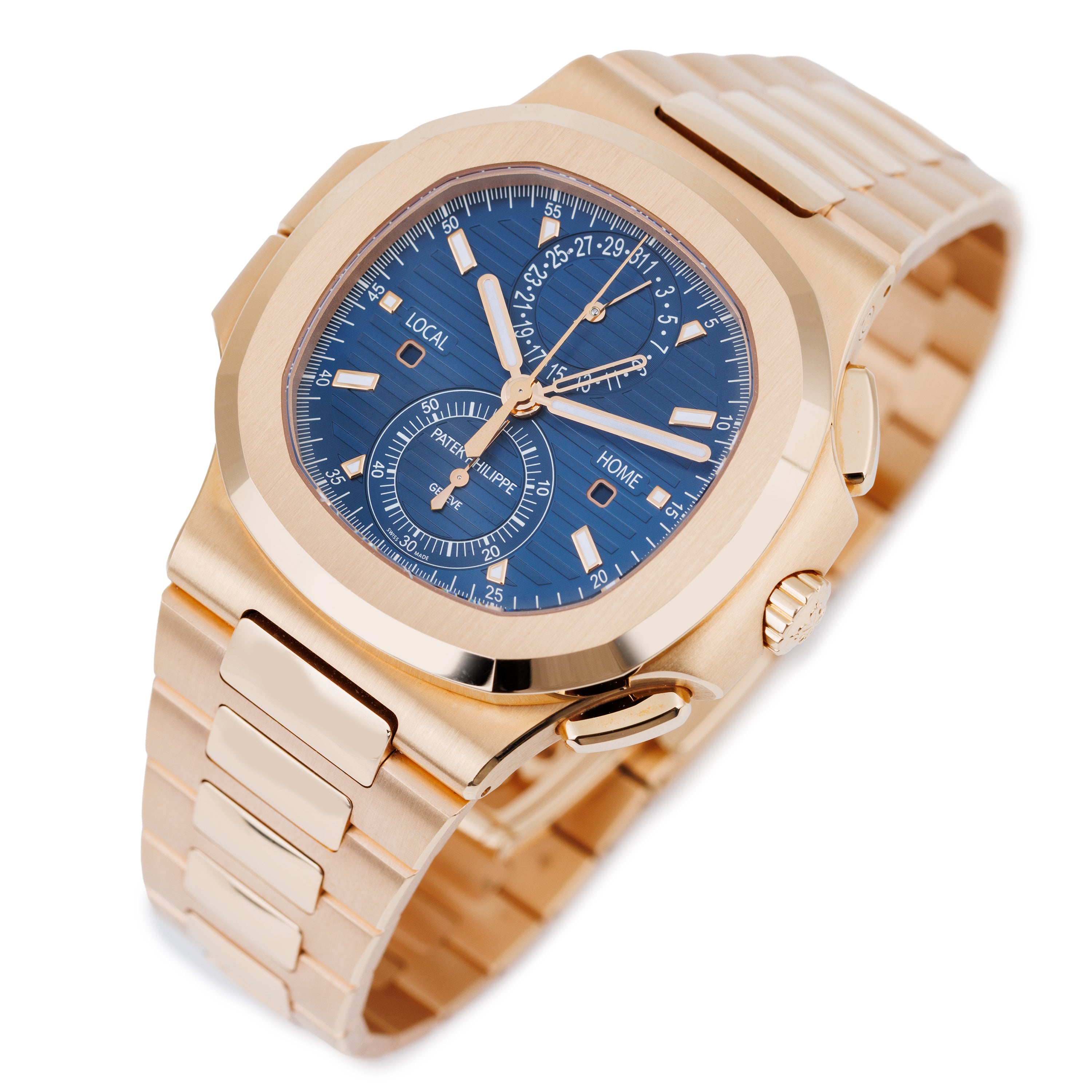 Patek Philippe Nautilus Travel Time Chronograph | REF. 5990/1R-001 | Blue Dial | 40mm | 18k Rose Gold | Box & Papers | 2021