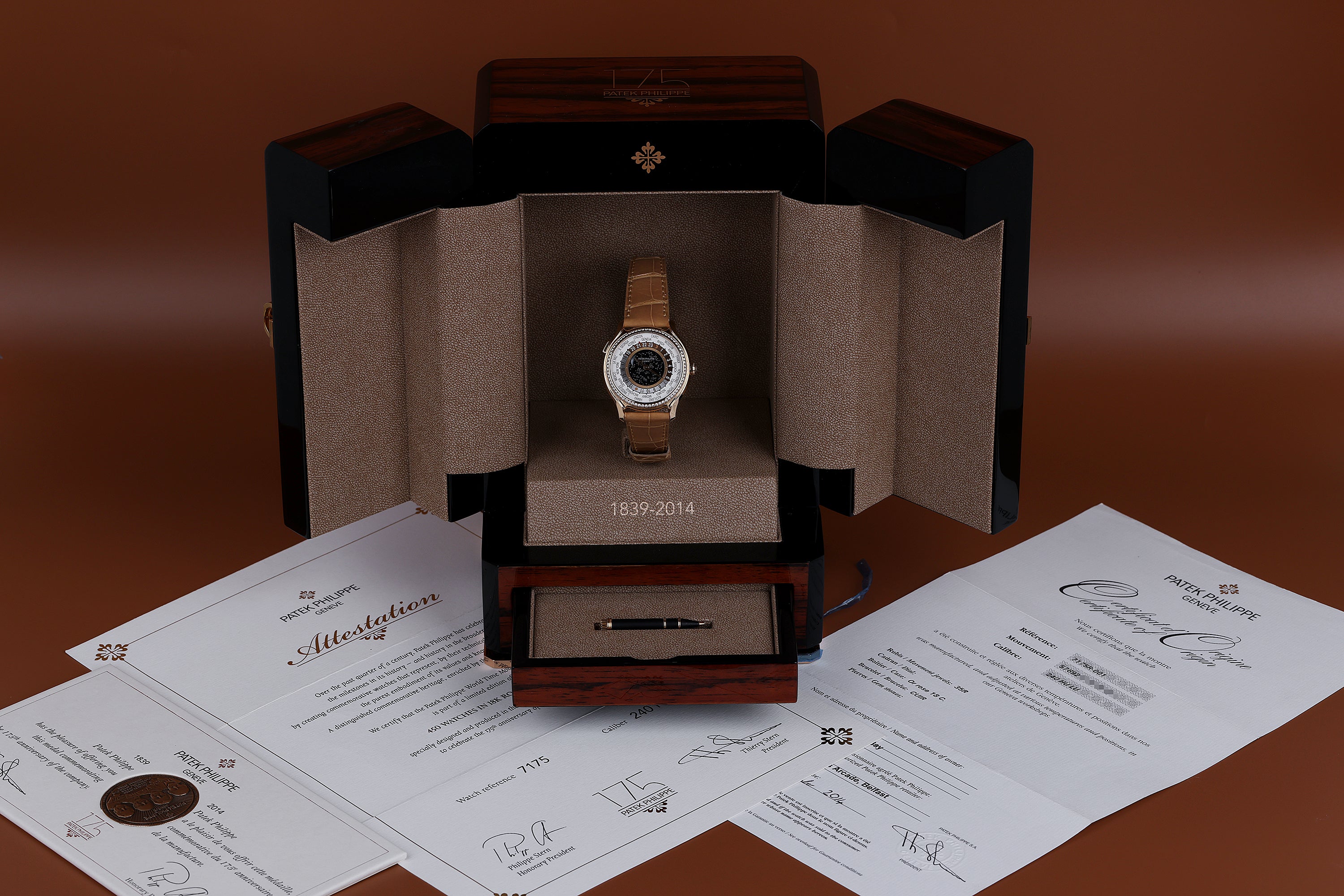 Patek Philippe World Time 175th Anniversary | REF. 7175R-001 | 18k Rose Gold | Diamond Bezel | 38mm | Box & Papers | 2014