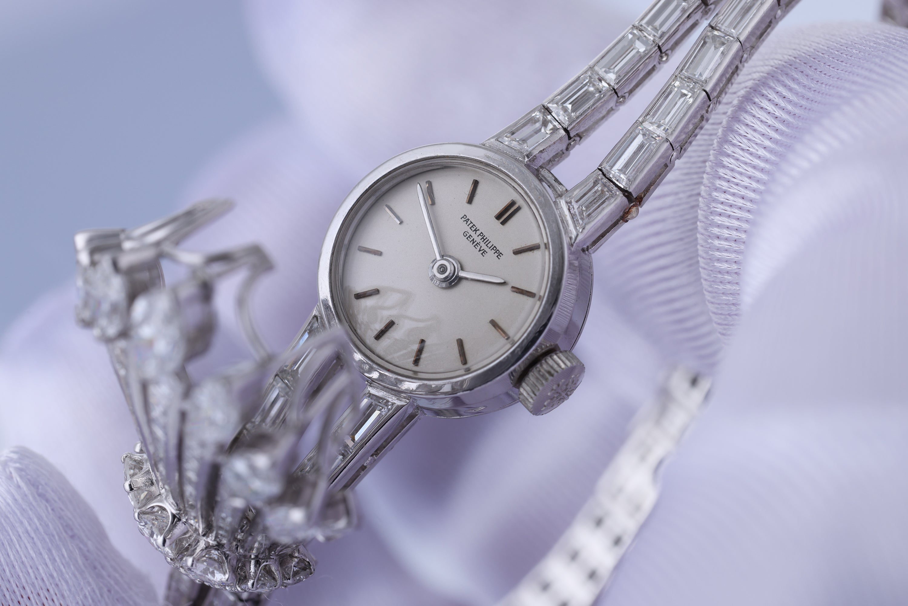 Rare 1960's Patek Philippe 'Secret' Vintage Watch | REF. 3266/6 | Platinum | Marquise, Tapered Baguette & Brilliant Diamond
