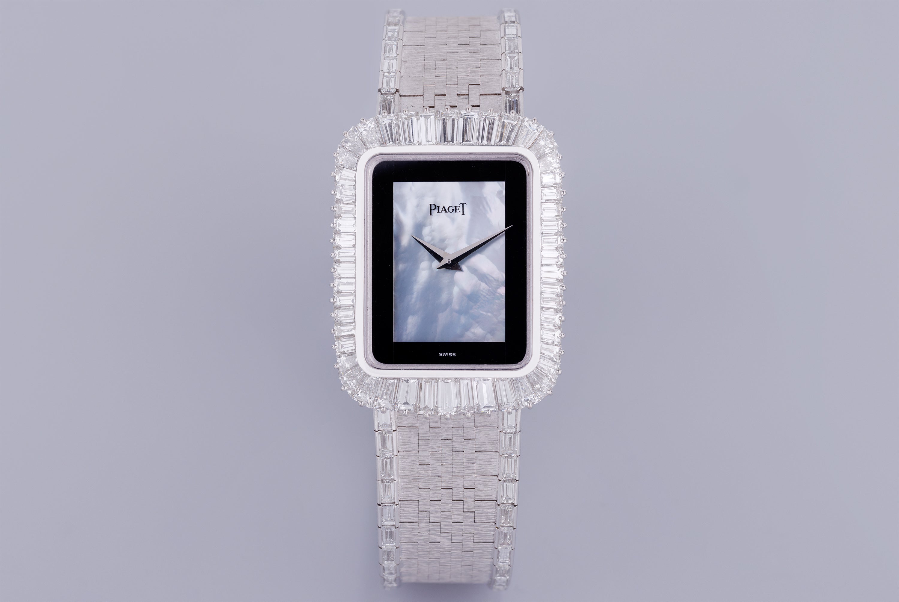 Rare 1970's Piaget | REF. 92975 H 6 | Onyx & Mother of Pearl Dial | Baguette Diamond Bezel & Bracelet Lining | 18k White Gold | 27.5mm