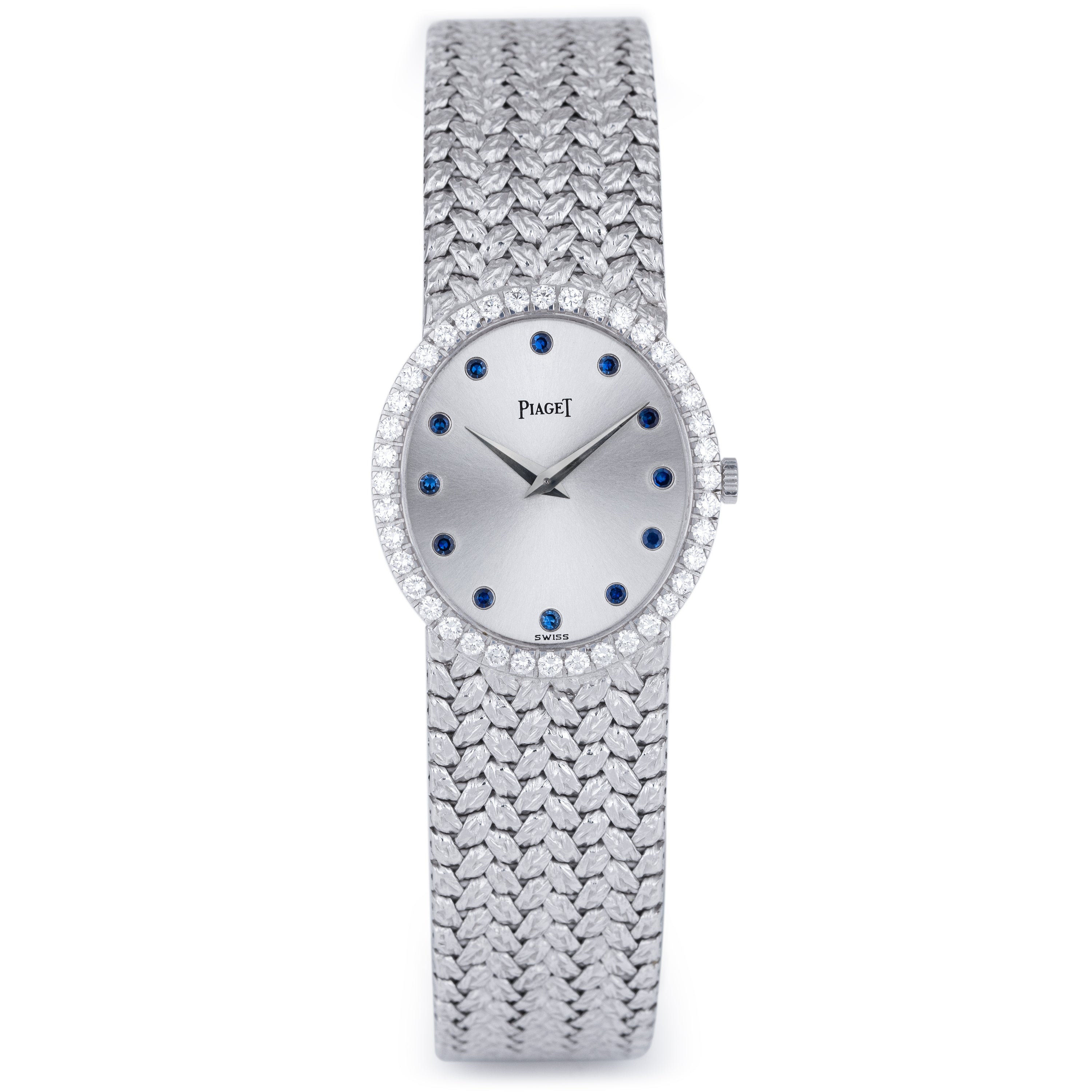 Piaget Vintage Ladies Wristwatch | Sapphire Dial & Diamond Bezel | REF. 9826 D 2 | Manual Wind | 18K White Gold | 24mm