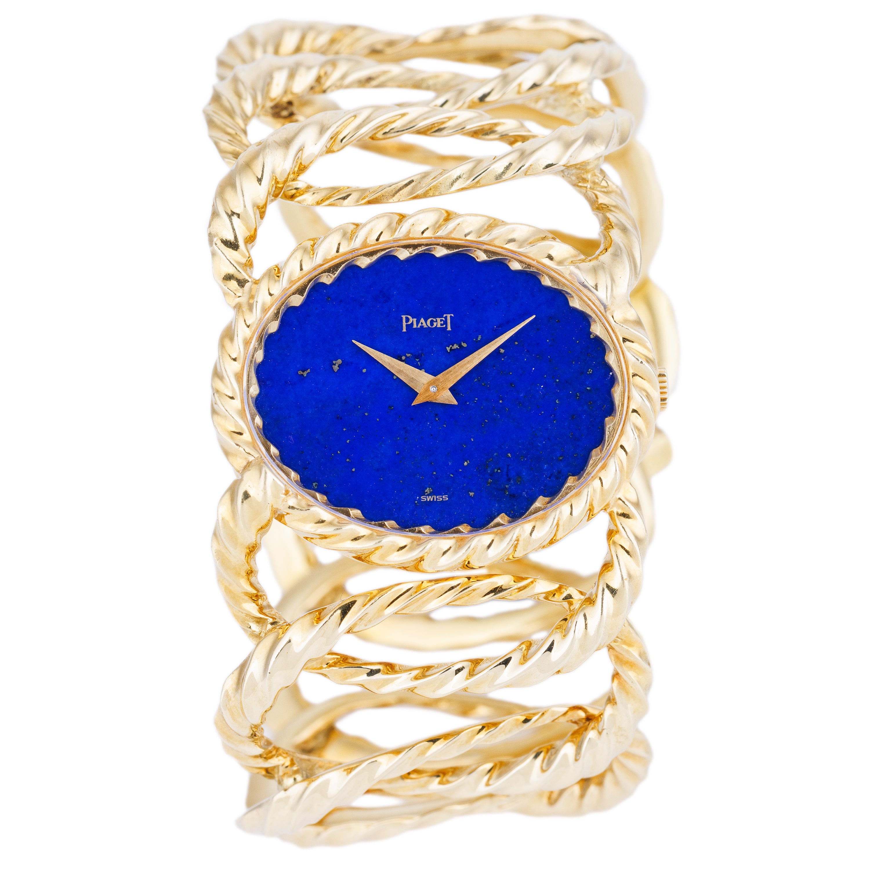 Piaget 'Esclave' Cuff Watch | REF. 9855 D 35 | Lapis Lazuli Dial | 18k Yellow Gold | 32mm | 1970s