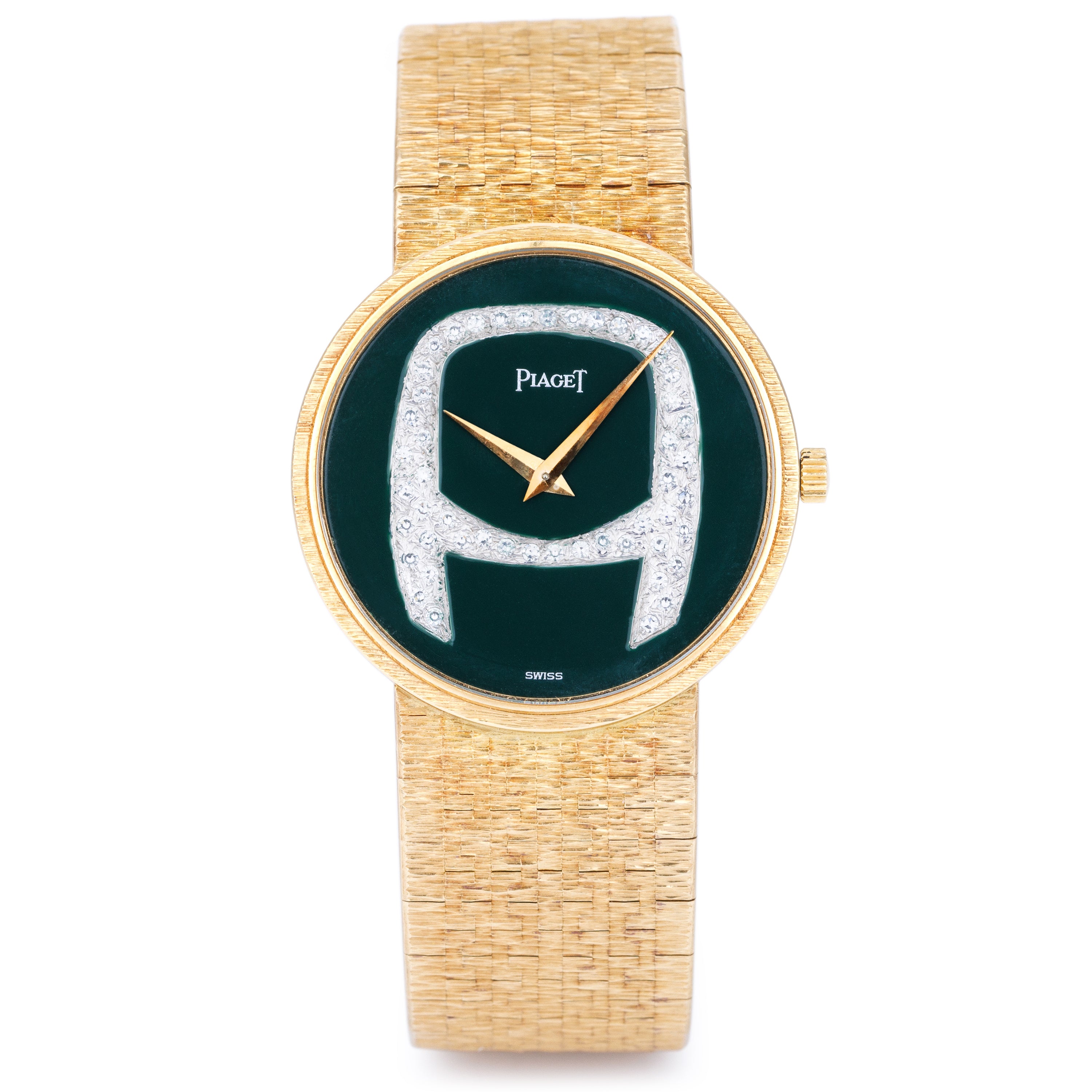 Rare Piaget 1980's Watch | REF. 9633 A 6 | Green Lacquered 'A' Diamond Dial | 31.5mm | 18k Yellow Gold