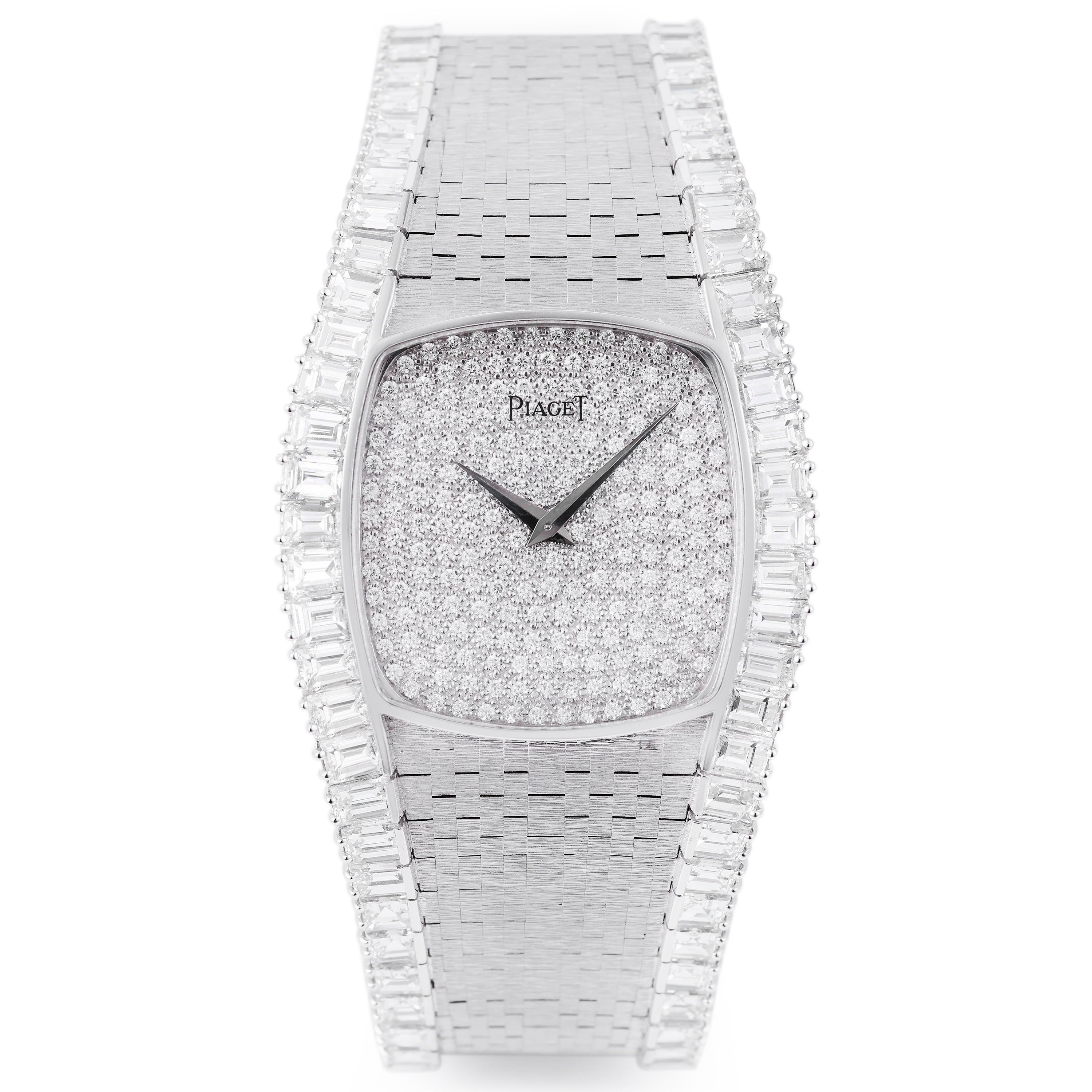 Unworn Vintage & Rare Piaget | Pavé Diamond Dial | 18k White Gold | Circa 1970's | 36mm | Emerald Cut Diamond Bracelet