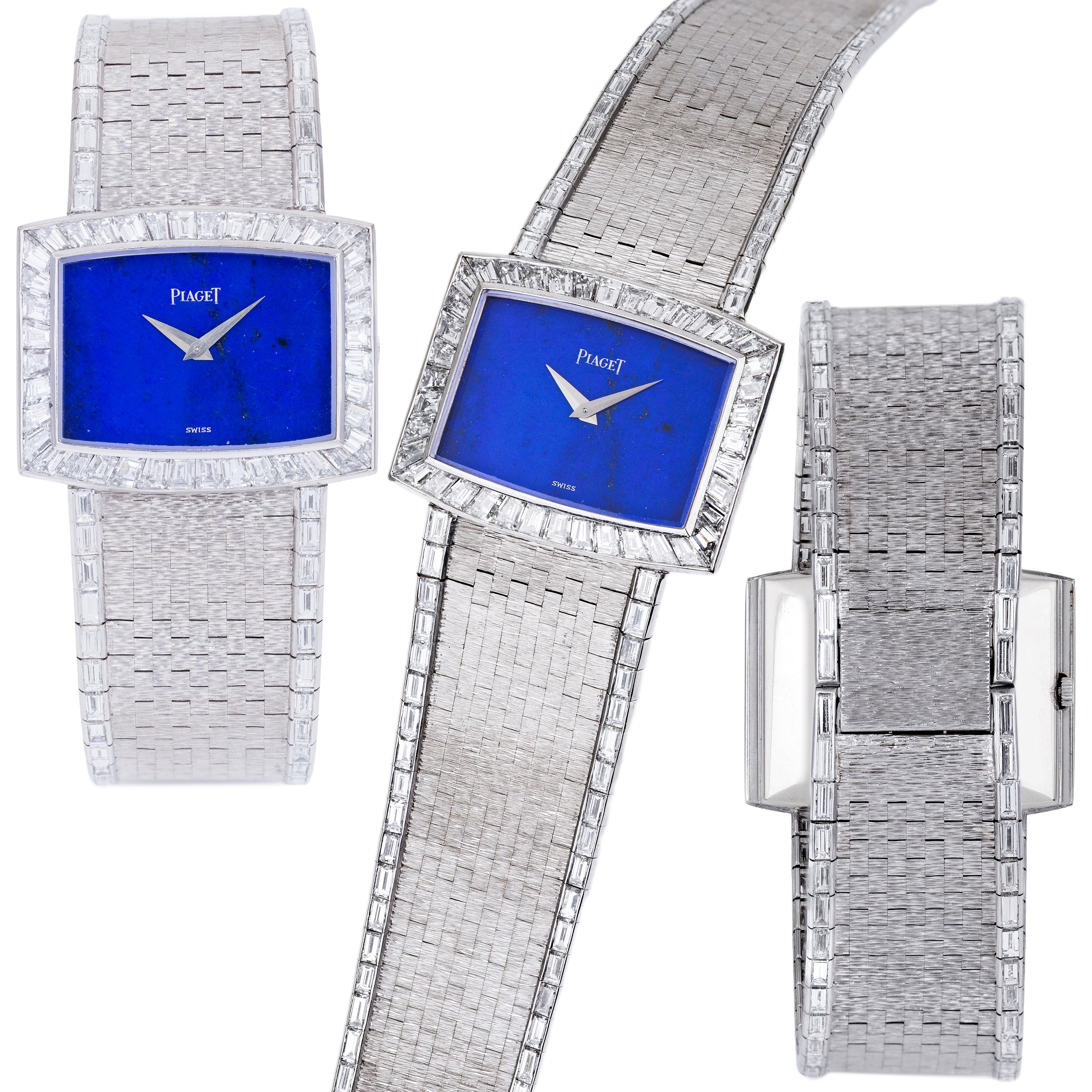 Rare 1970's Piaget | REF. 9665 H 6 | Lapis Lazuli Dial | Baguette Diamond Bezel & Bracelet Lining | 18k White Gold | 31.5mm
