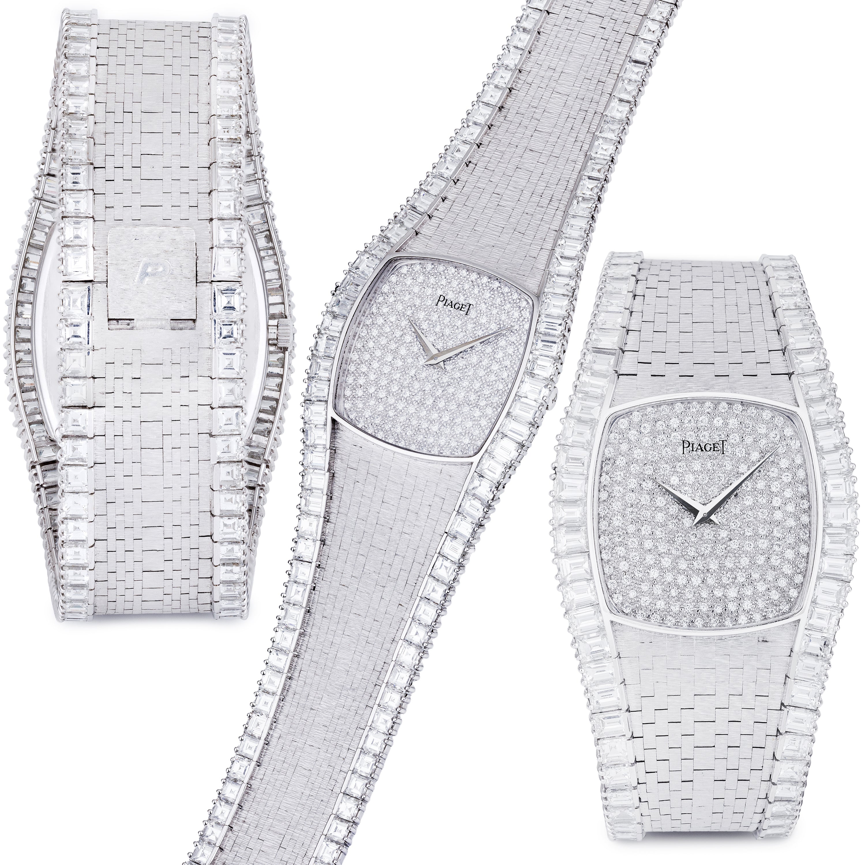 Unworn Vintage & Rare Piaget | Pavé Diamond Dial | 18k White Gold | Circa 1970's | 36mm | Emerald Cut Diamond Bracelet