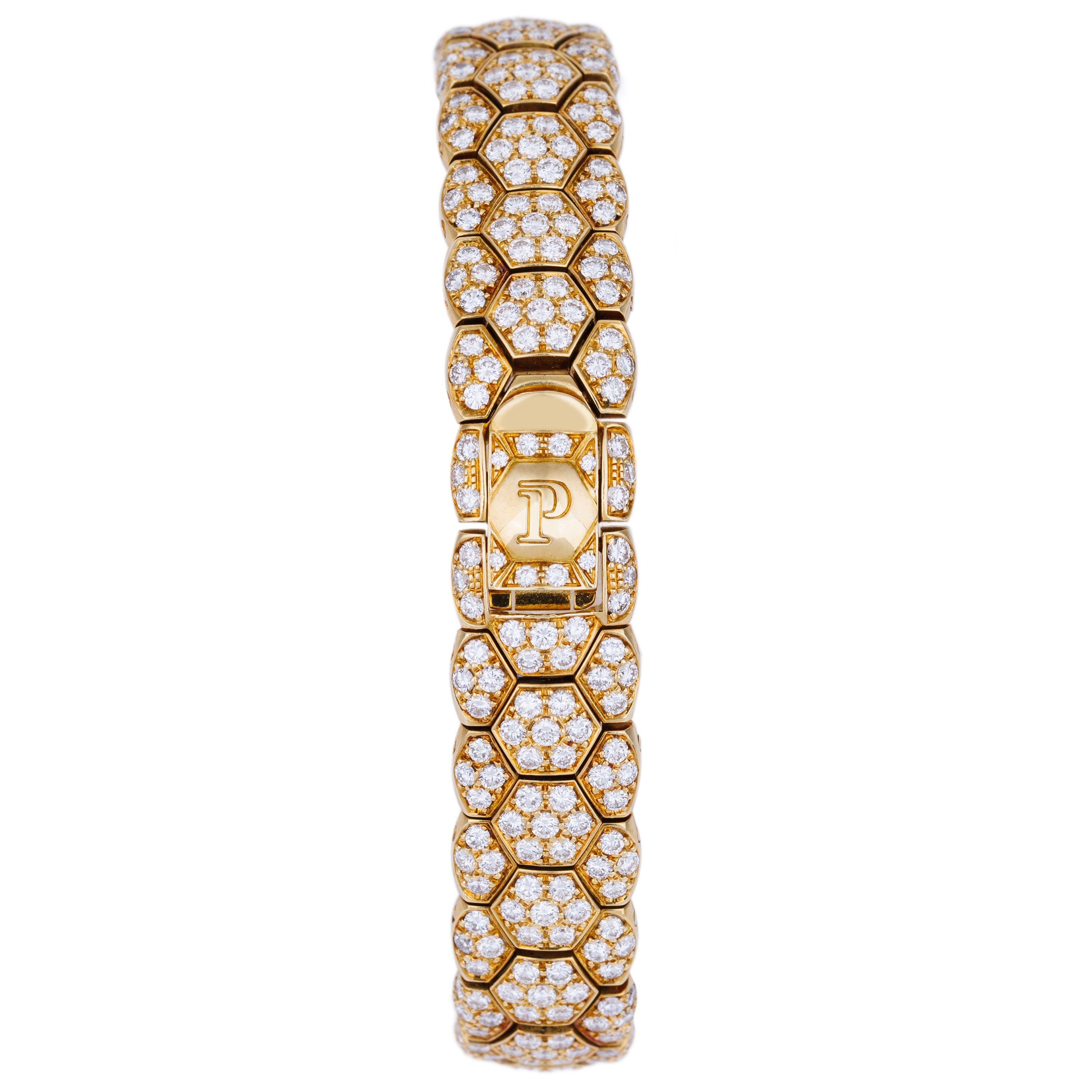 Piaget Glancy Ladies Diamond Watch | REF. 5985 | Mother of Pearl & Pave Diamond Honeycomb | 19.5mm | 18k Yellow Gold | 1996 | Quartz