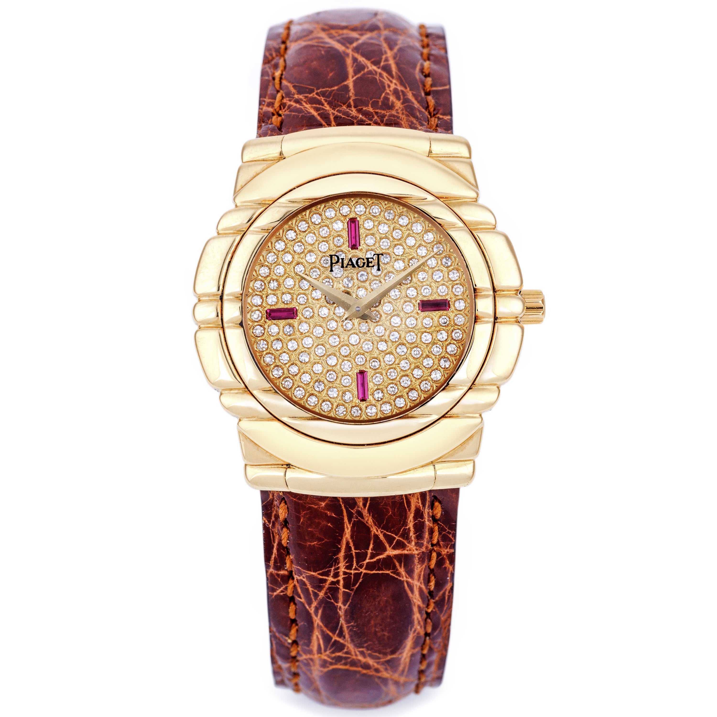 Piaget Tanagra | REF. GOA 15246 | Pavé Diamond & Ruby Baguette Dial | 18k Yellow Gold | 33mm | Circa 1990's