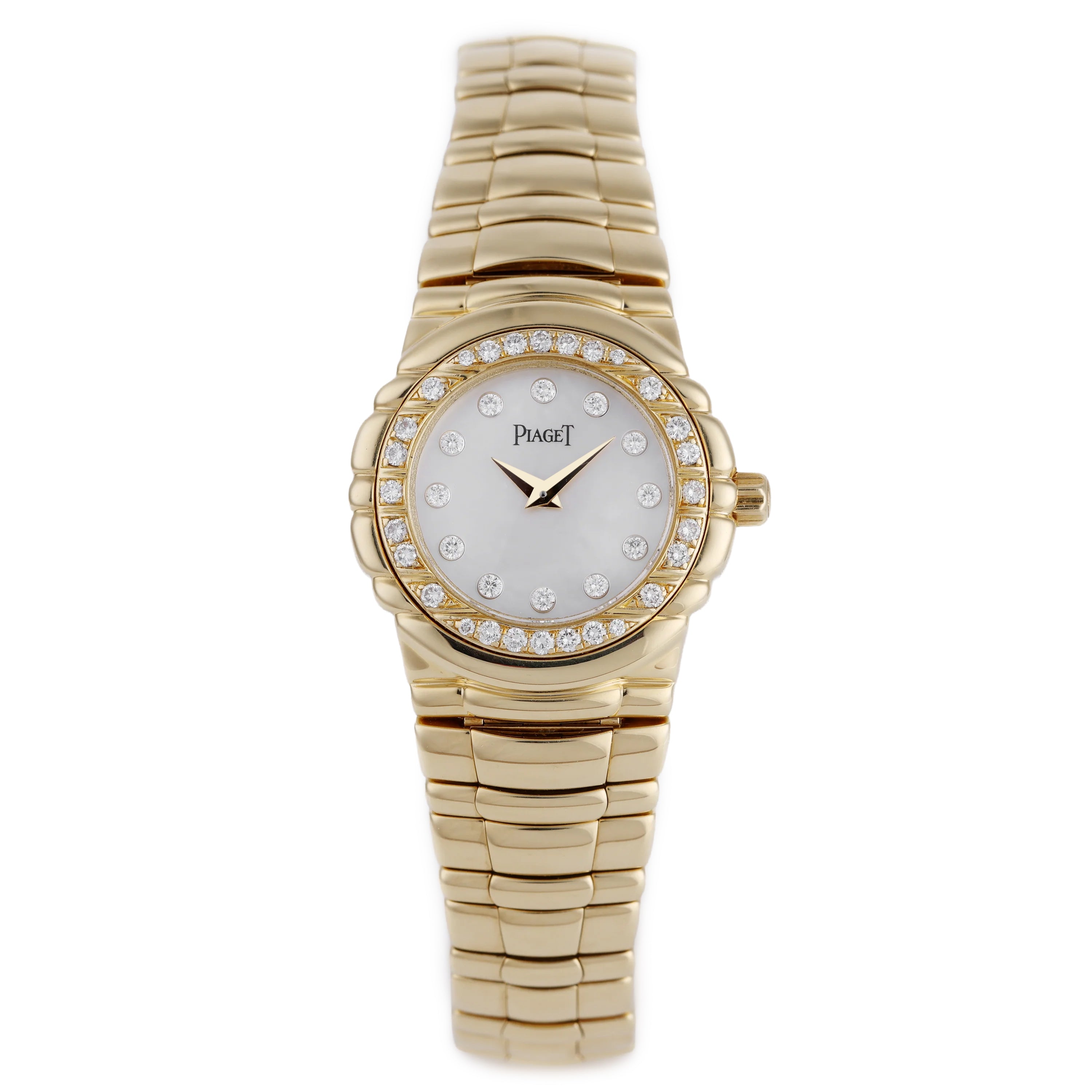 Piaget Tanagra | REF. 16033 M 401 D | Mother of Pearl Diamond Dial | Diamond Bezel | 18k Yellow Gold | 25mm | Quartz