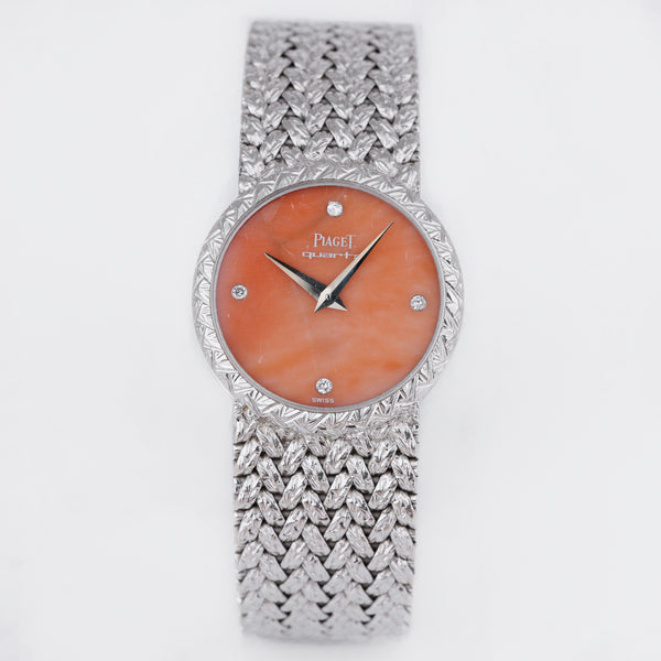 Piaget Vintage Lady Wristwatch | REF. 722 D 2 | Coral Diamond Dial | 18k White Gold | Circa 1990's | 24.5mm