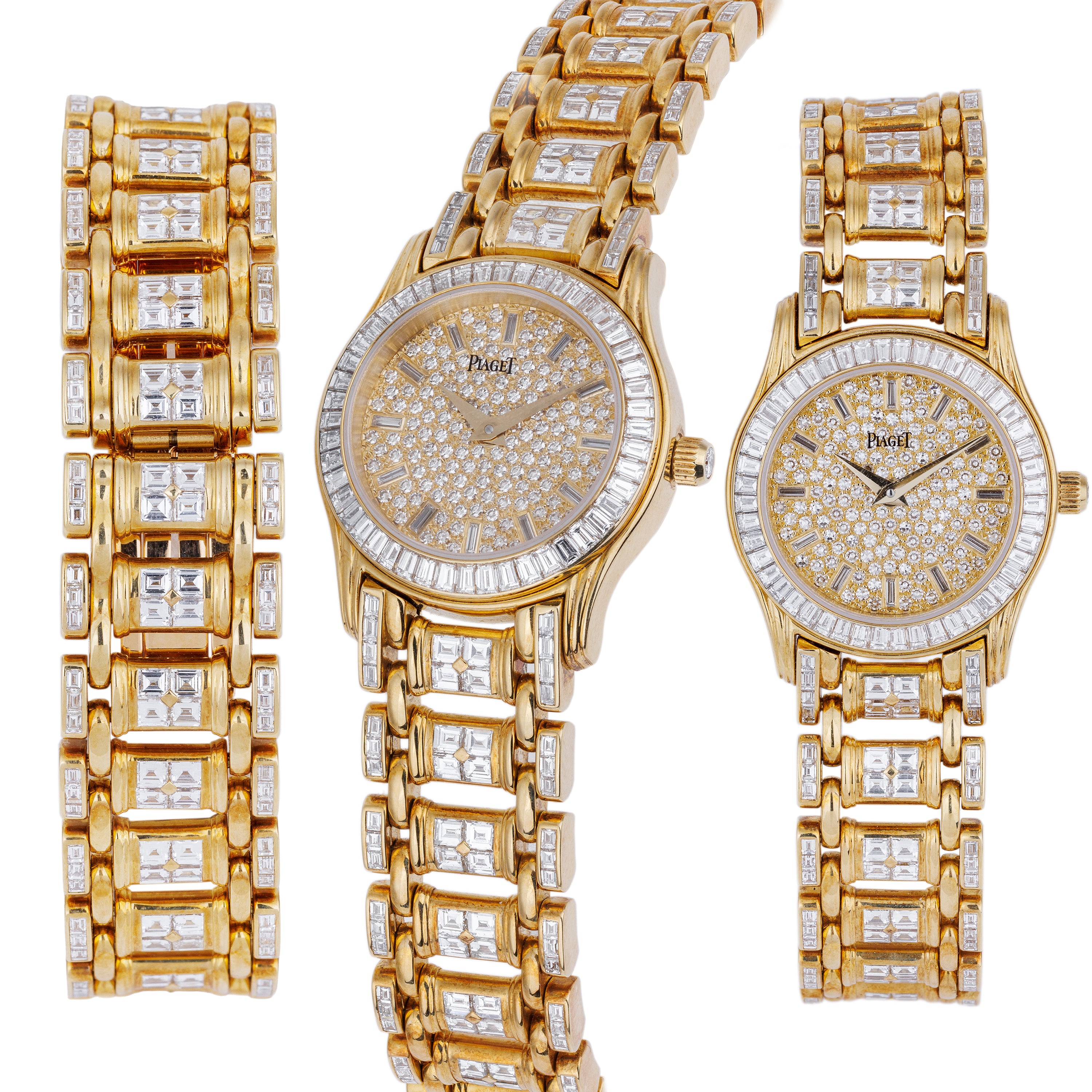 Unworn Piaget Polo Round Ladies Diamond Watch | REF. 22009 M 506 D | 18k Yellow Gold | Pave Diamond Dial with Baguette Diamond Hours | Baguette Diamond Bezel & Bracelet | Circa 2000's