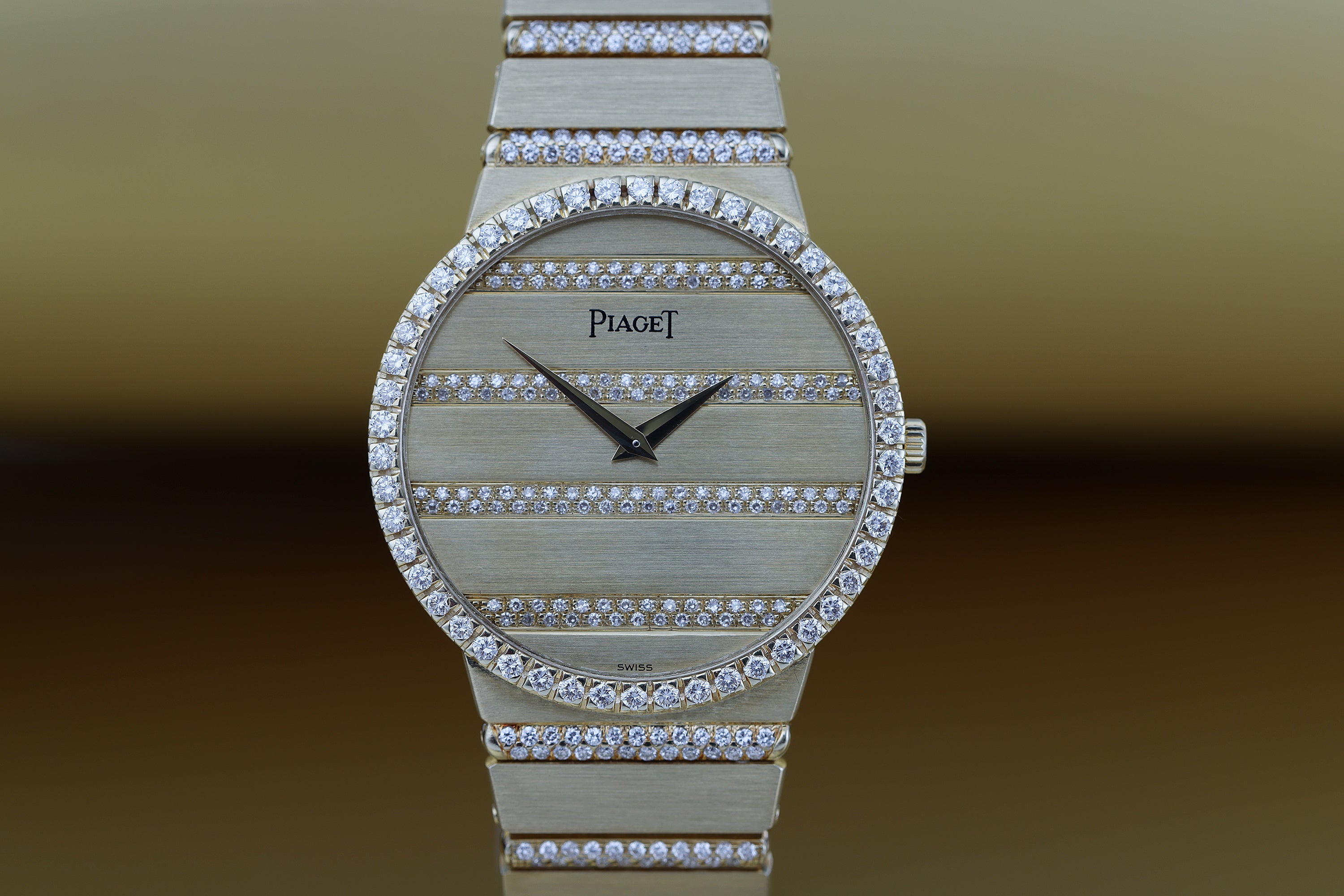 Piaget Polo | REF. 8066 C 705 | Pavé Diamond Gadroons & Diamond Bezel | 32mm | 18k Yellow Gold | 1980s