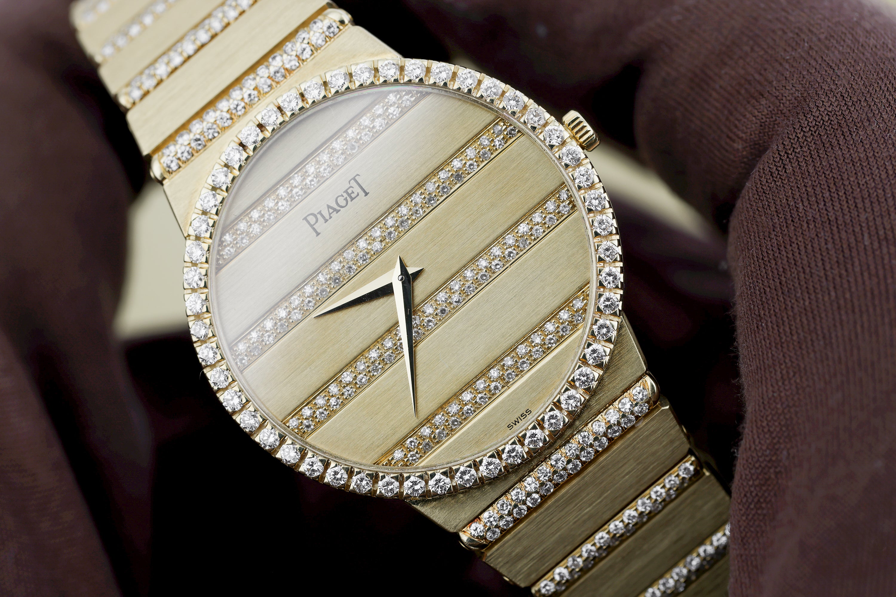 Piaget Polo | REF. 8066 C 705 | Pavé Diamond Gadroons & Diamond Bezel | 32mm | 18k Yellow Gold | 1980s