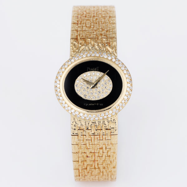 Piaget Vintage Ladies Wristwatch | REF. 7315 A68 | Onyx Diamond Dial | Diamond Bezel | 27mm | 18k Yellow Gold | Quartz | 1980's